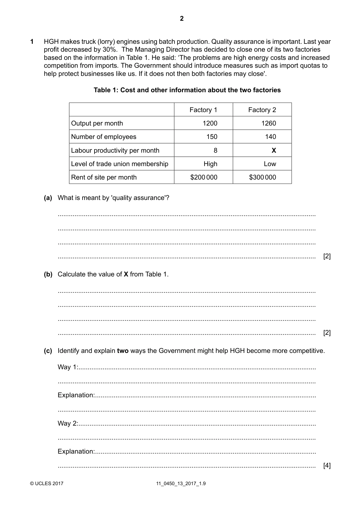 Cambridge IGCSE Business Studies 0450 2017 Oct/Nov Paper 1 · Variant 3 question paper, page 2 of 12