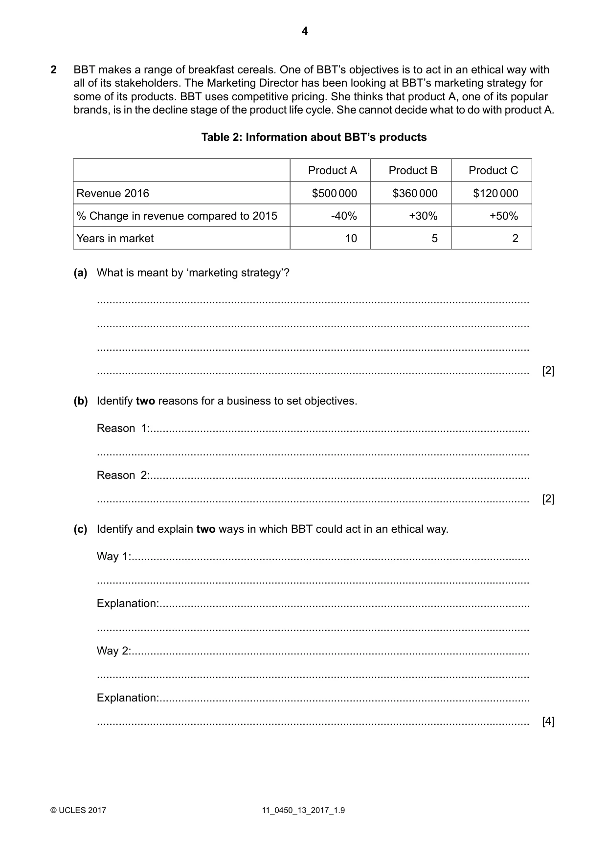 Cambridge IGCSE Business Studies 0450 2017 Oct/Nov Paper 1 · Variant 3 question paper, page 4 of 12