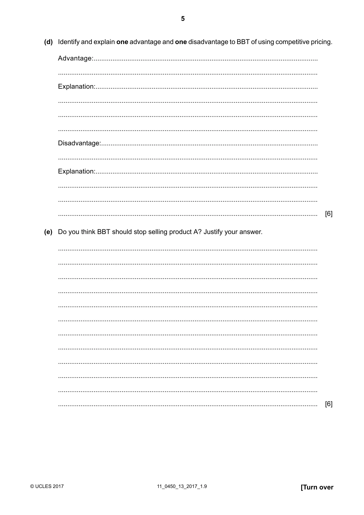 Cambridge IGCSE Business Studies 0450 2017 Oct/Nov Paper 1 · Variant 3 question paper, page 5 of 12