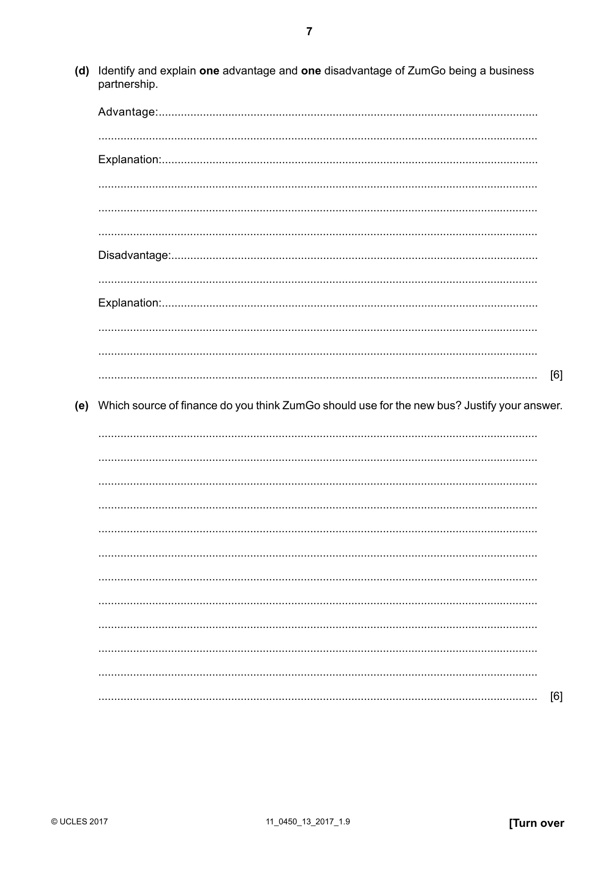 Cambridge IGCSE Business Studies 0450 2017 Oct/Nov Paper 1 · Variant 3 question paper, page 7 of 12