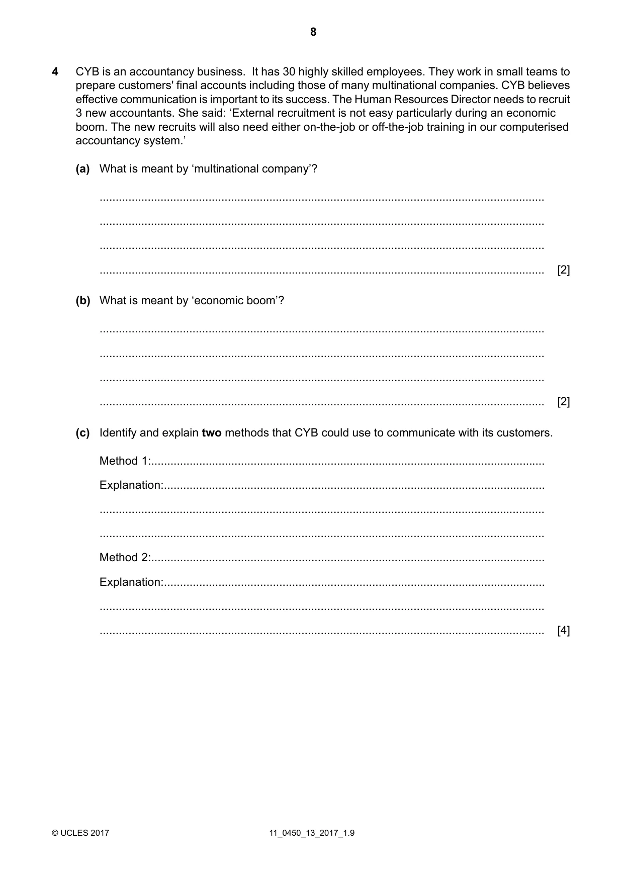 Cambridge IGCSE Business Studies 0450 2017 Oct/Nov Paper 1 · Variant 3 question paper, page 8 of 12