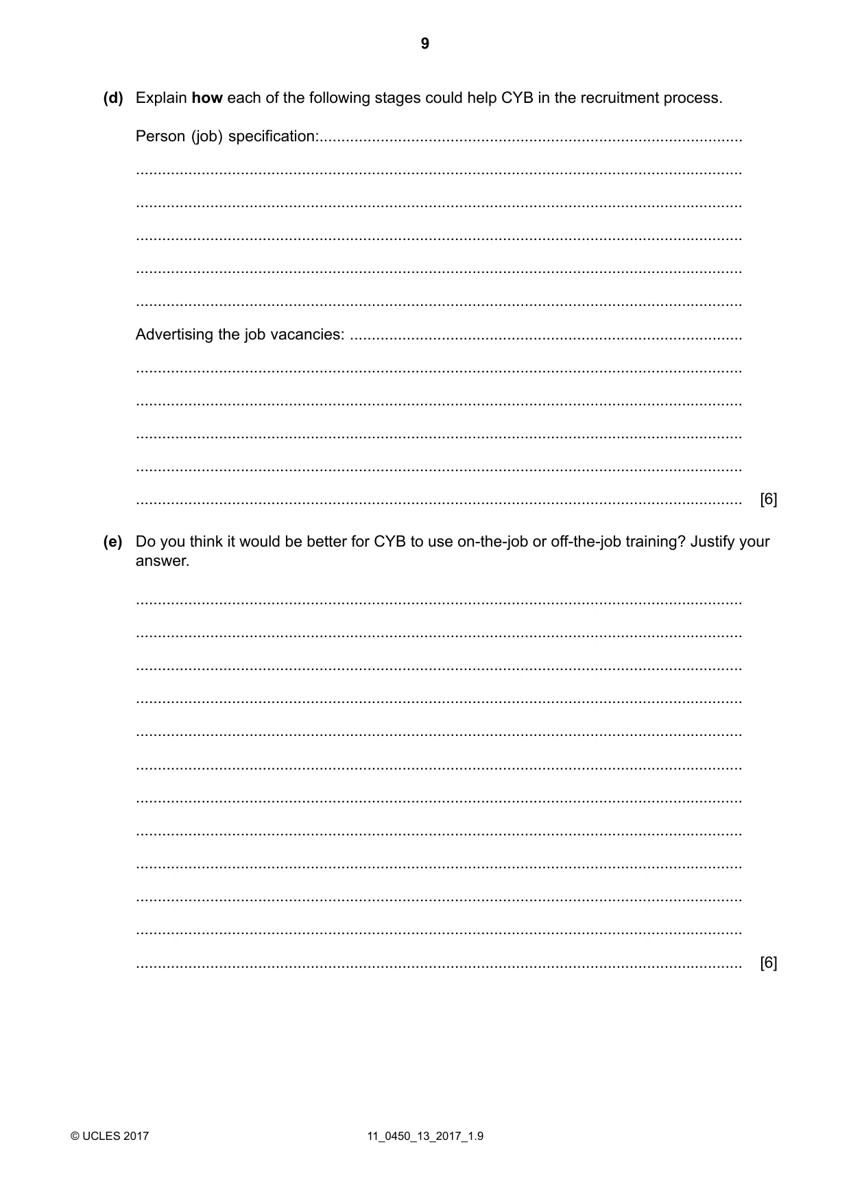 Cambridge IGCSE Business Studies 0450 2017 Oct/Nov Paper 1 · Variant 3 question paper, page 9 of 12