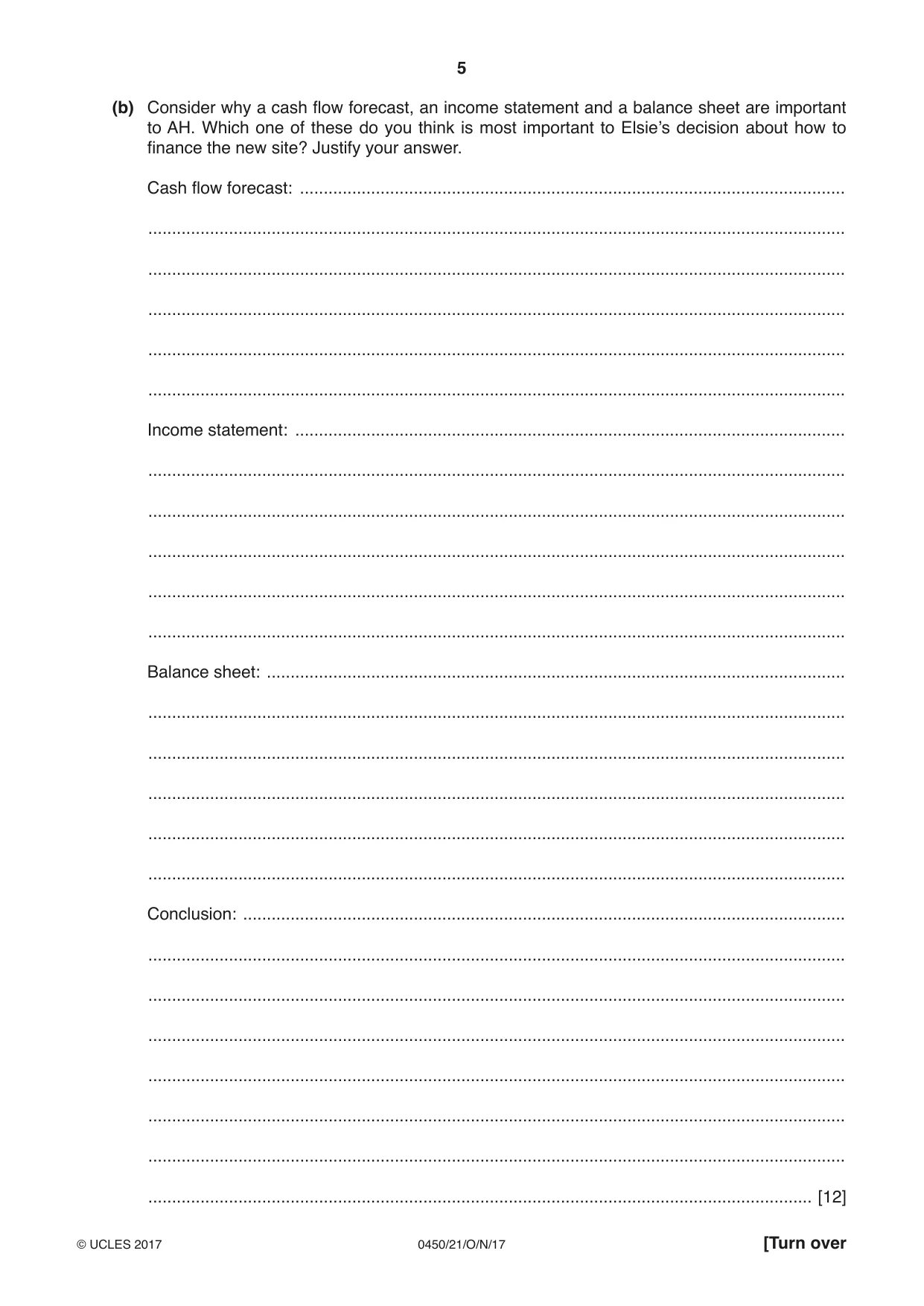 Cambridge IGCSE Business Studies 0450 2017 Oct/Nov Paper 2 · Variant 1 question paper, page 5 of 12