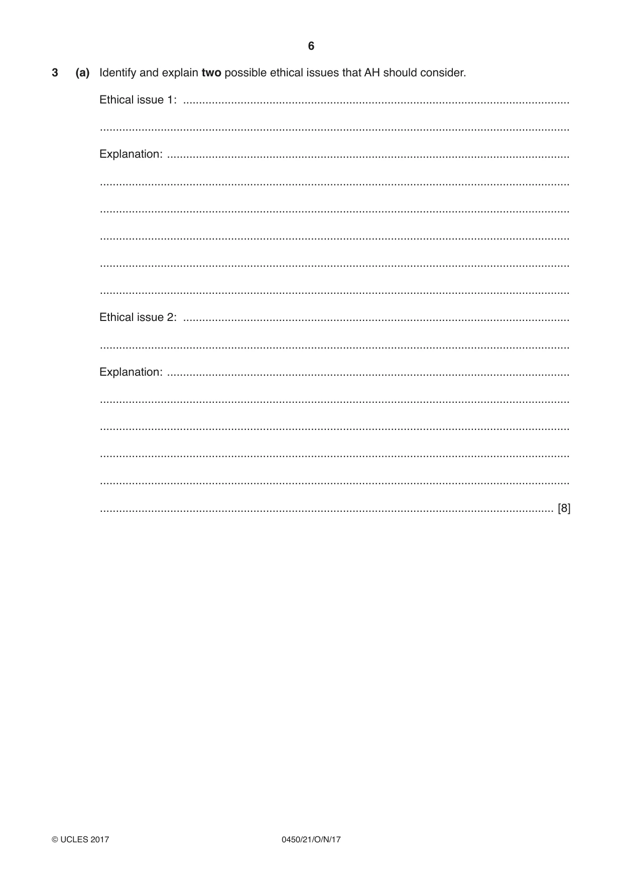 Cambridge IGCSE Business Studies 0450 2017 Oct/Nov Paper 2 · Variant 1 question paper, page 6 of 12