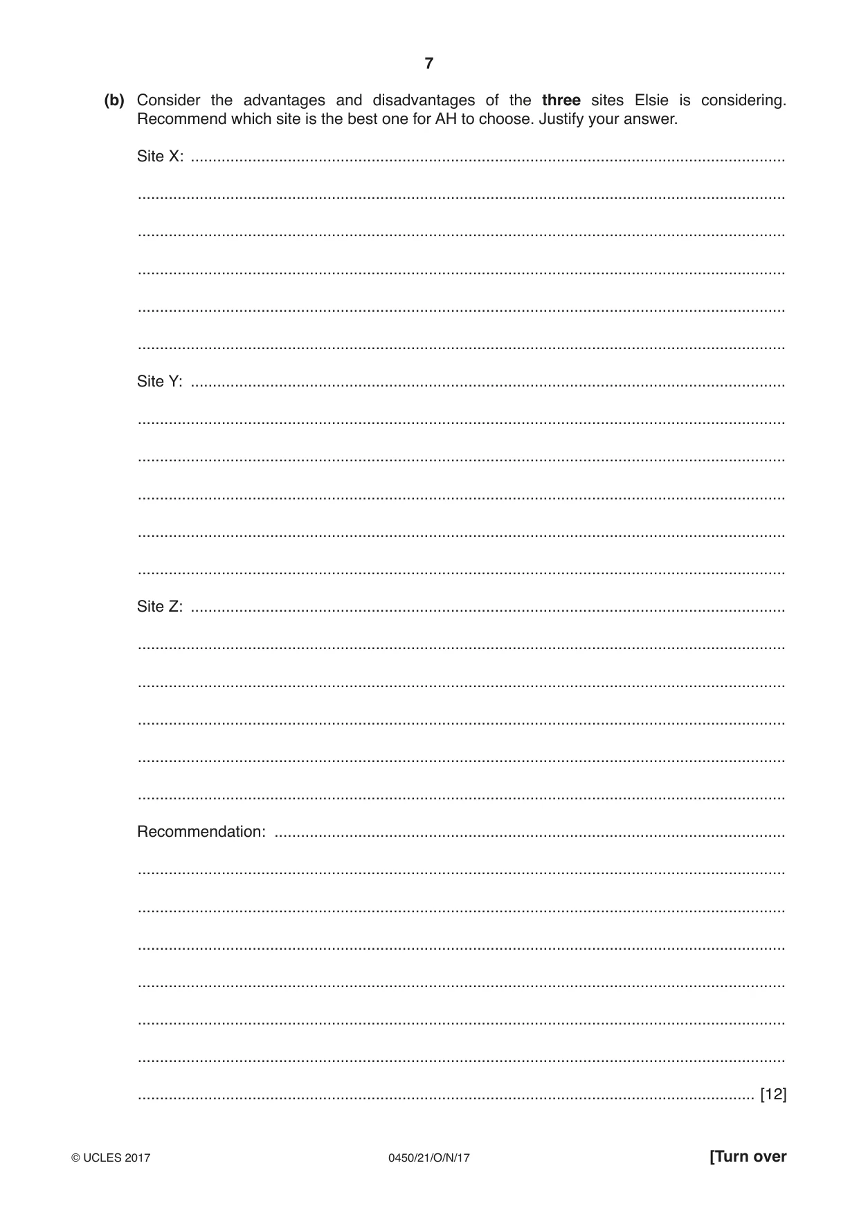 Cambridge IGCSE Business Studies 0450 2017 Oct/Nov Paper 2 · Variant 1 question paper, page 7 of 12