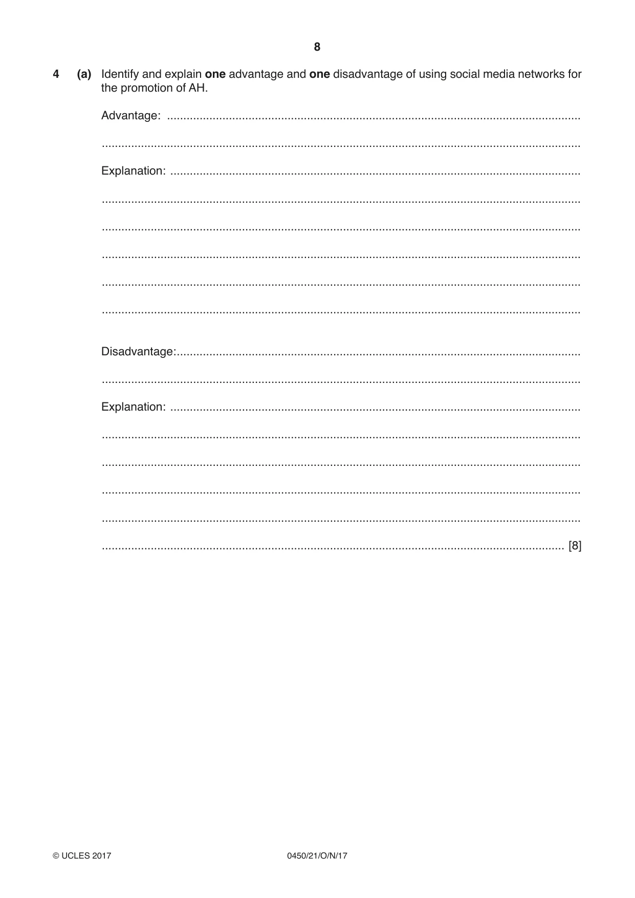 Cambridge IGCSE Business Studies 0450 2017 Oct/Nov Paper 2 · Variant 1 question paper, page 8 of 12