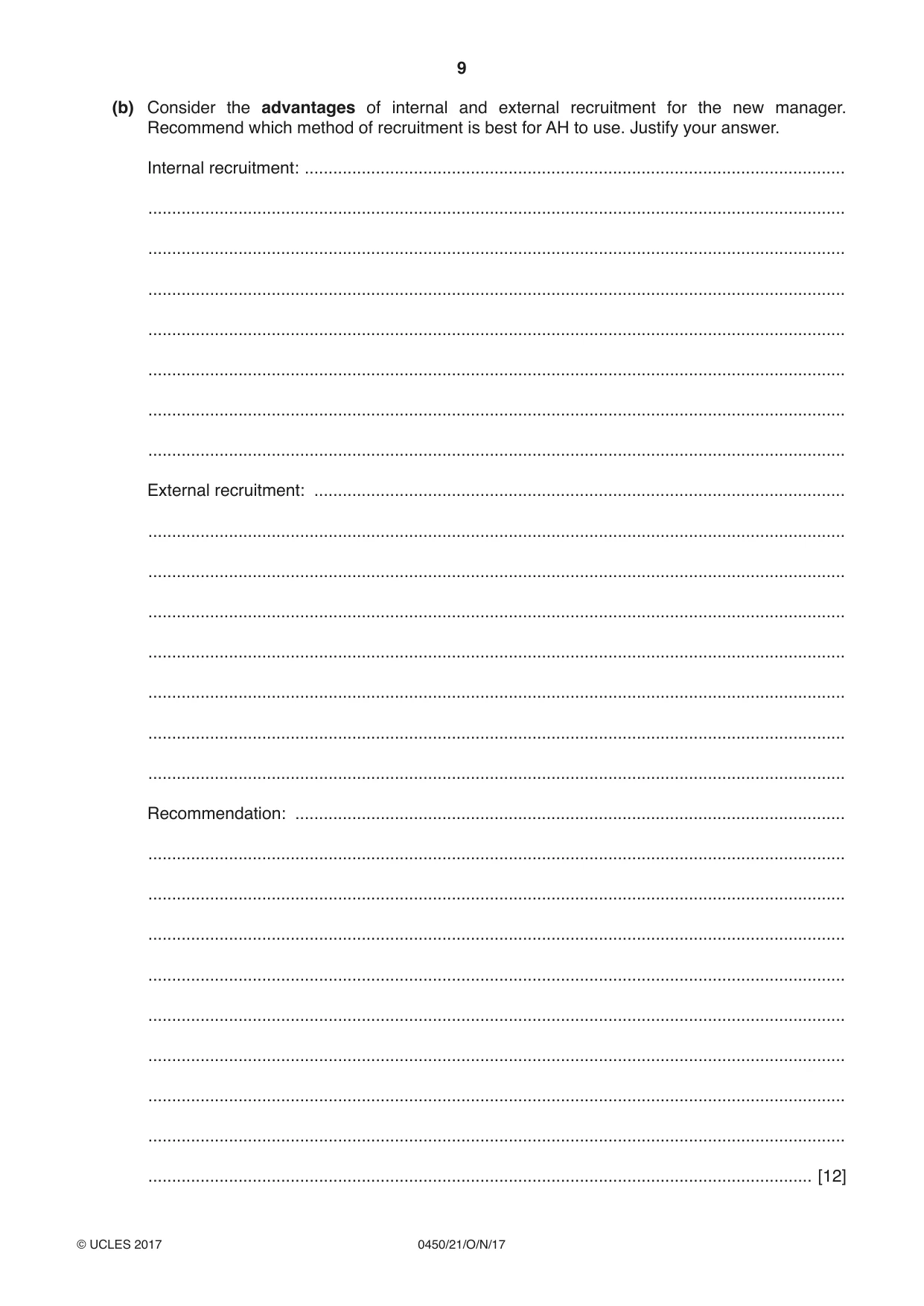 Cambridge IGCSE Business Studies 0450 2017 Oct/Nov Paper 2 · Variant 1 question paper, page 9 of 12