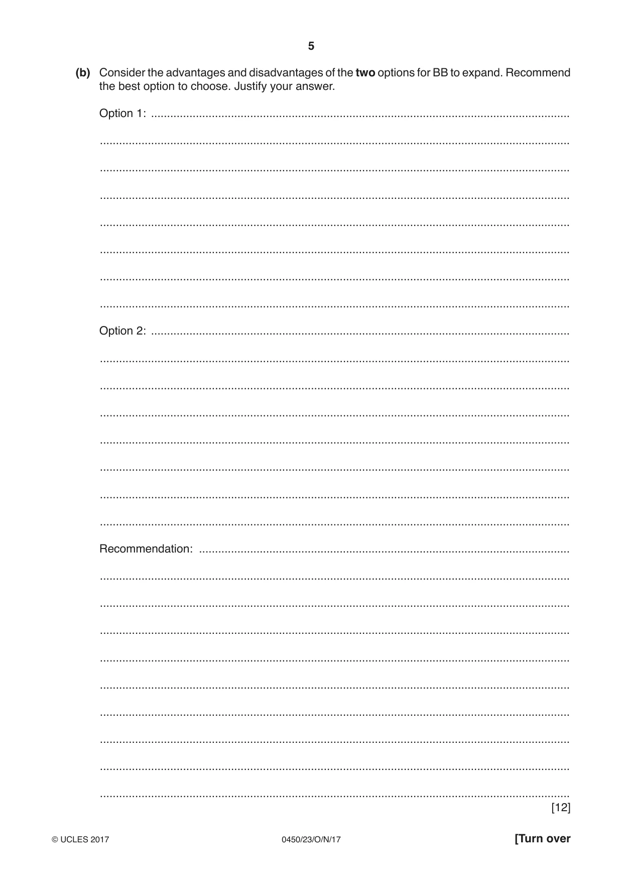 Cambridge IGCSE Business Studies 0450 2017 Oct/Nov Paper 2 · Variant 3 question paper, page 5 of 12