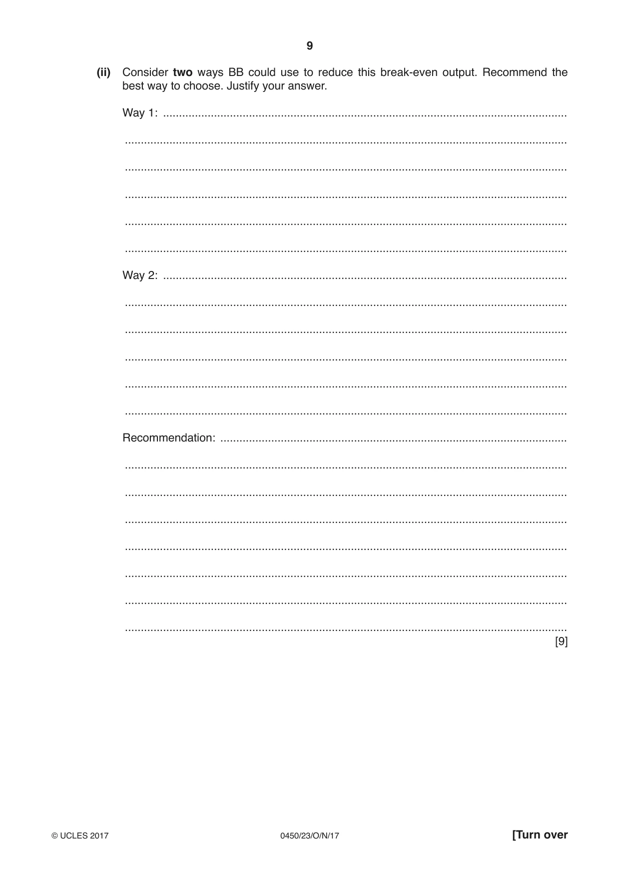 Cambridge IGCSE Business Studies 0450 2017 Oct/Nov Paper 2 · Variant 3 question paper, page 9 of 12