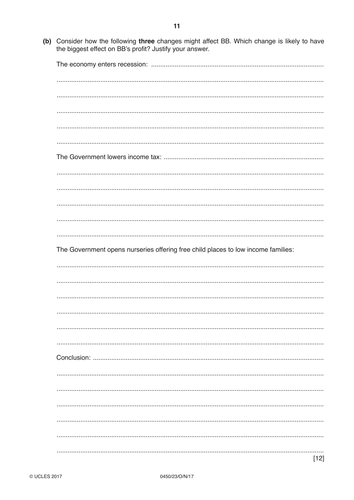 Cambridge IGCSE Business Studies 0450 2017 Oct/Nov Paper 2 · Variant 3 question paper, page 11 of 12
