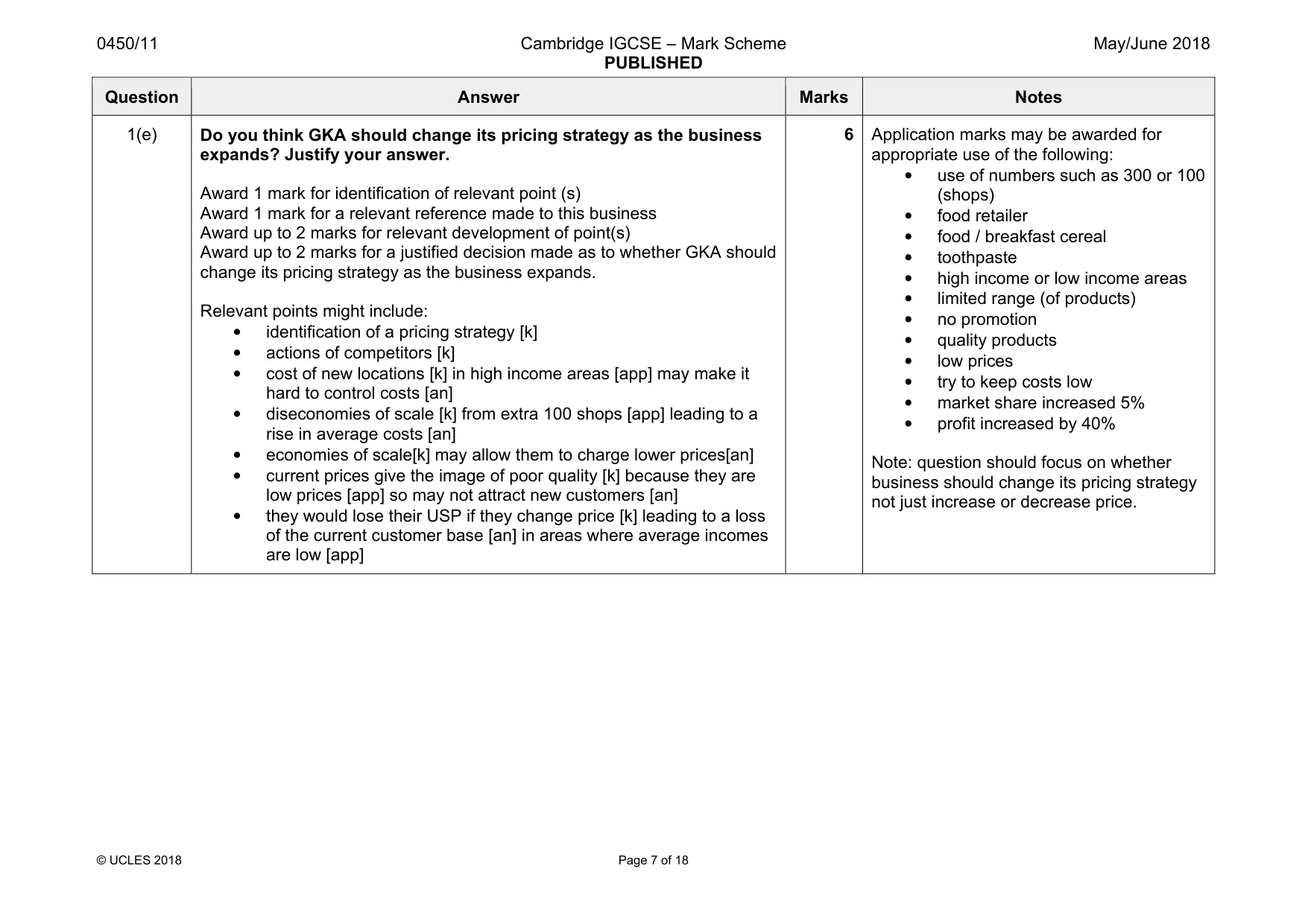 Mark scheme, page 7 of 18