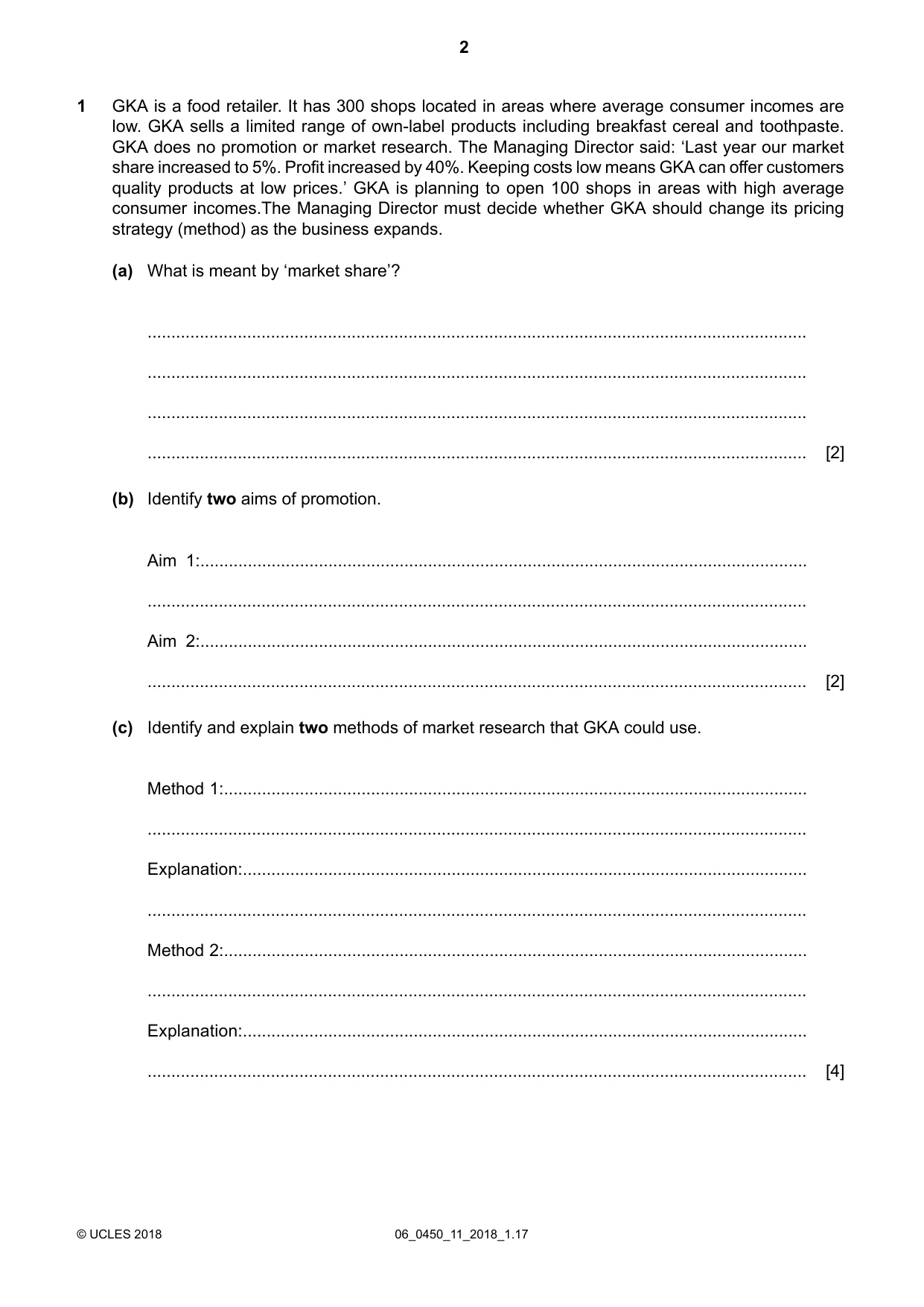 Cambridge IGCSE Business Studies 0450 2018 May/June Paper 1 · Variant 1 question paper, page 2 of 12