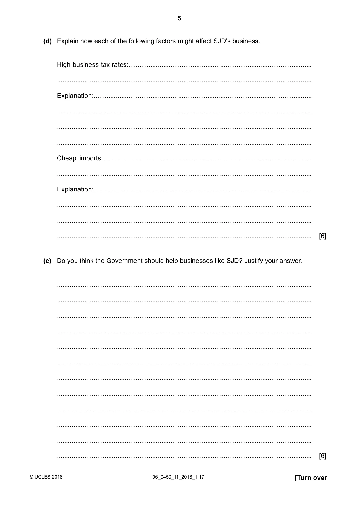 Cambridge IGCSE Business Studies 0450 2018 May/June Paper 1 · Variant 1 question paper, page 5 of 12