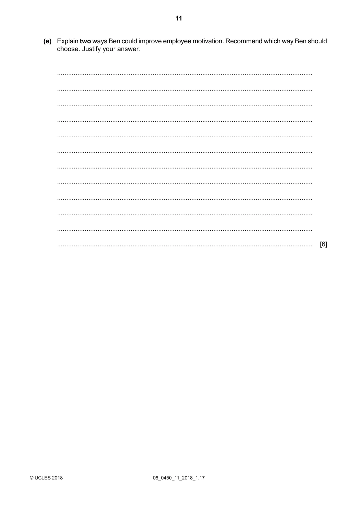 Cambridge IGCSE Business Studies 0450 2018 May/June Paper 1 · Variant 1 question paper, page 11 of 12