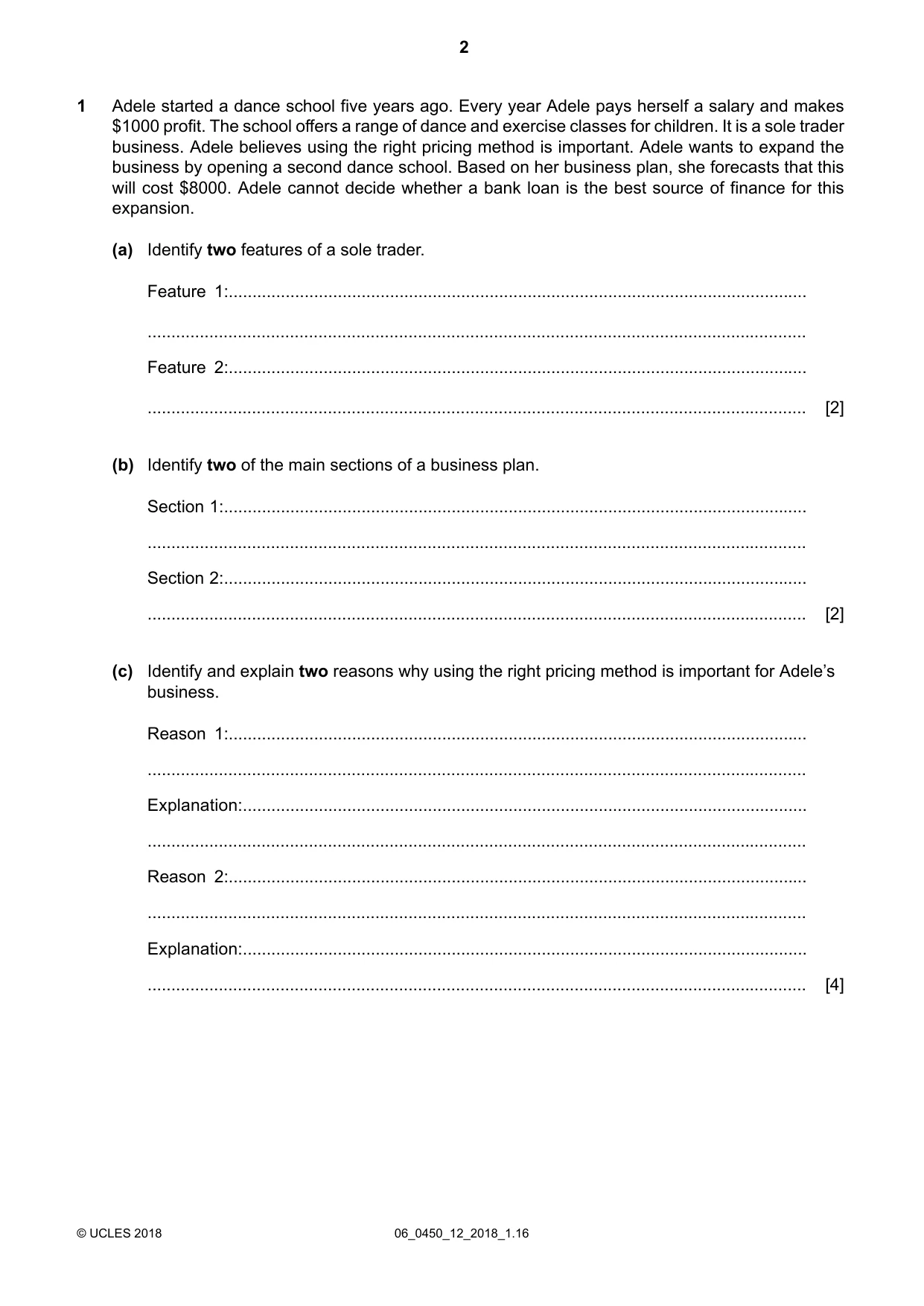 Cambridge IGCSE Business Studies 0450 2018 May/June Paper 1 · Variant 2 question paper, page 2 of 12