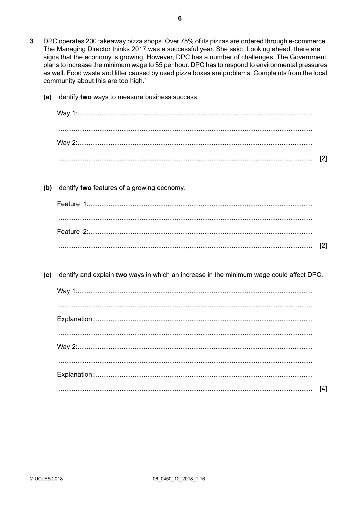 Cambridge IGCSE Business Studies 0450 2018 May/June Paper 1 · Variant 2 question paper, page 6 of 12