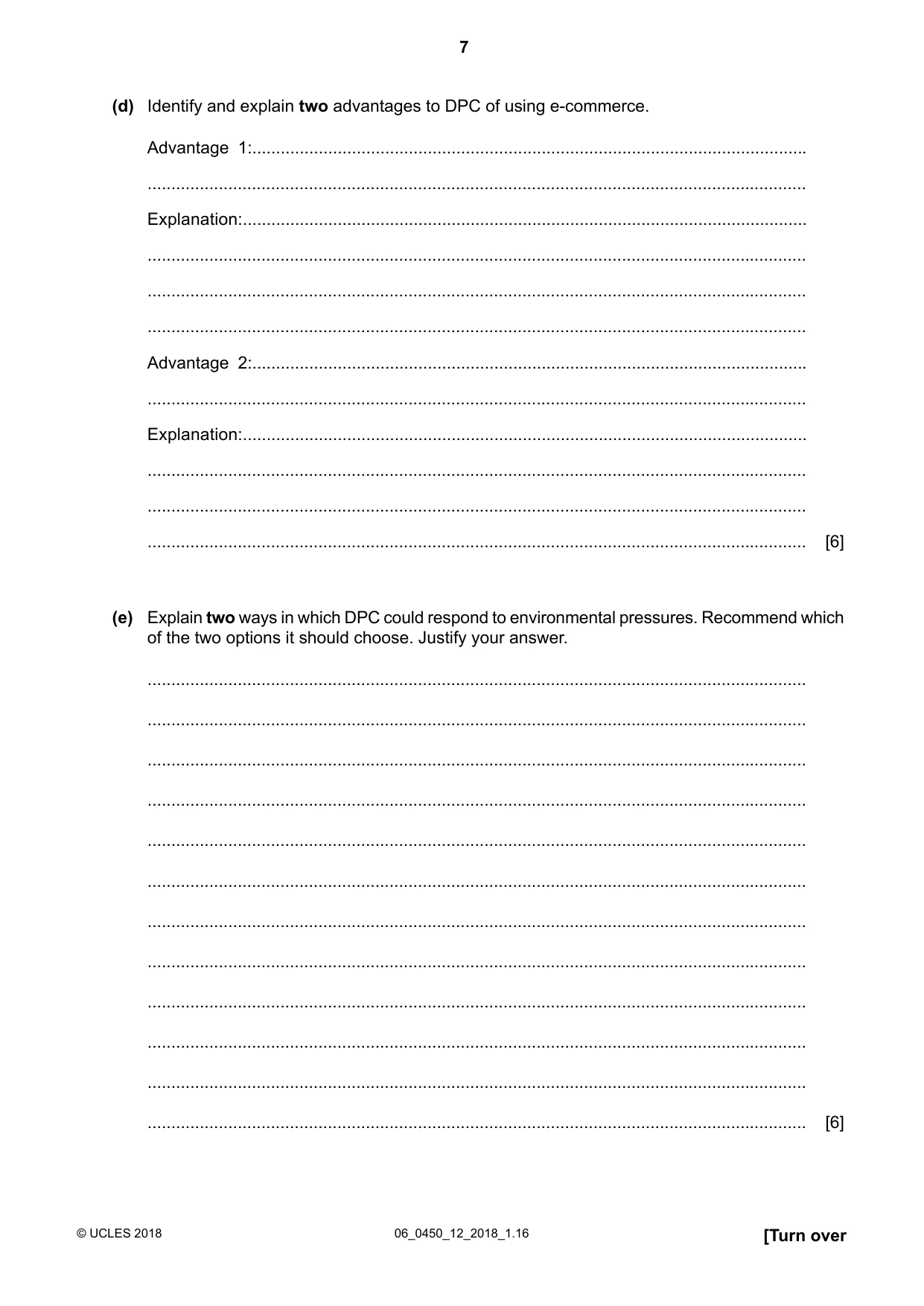 Cambridge IGCSE Business Studies 0450 2018 May/June Paper 1 · Variant 2 question paper, page 7 of 12