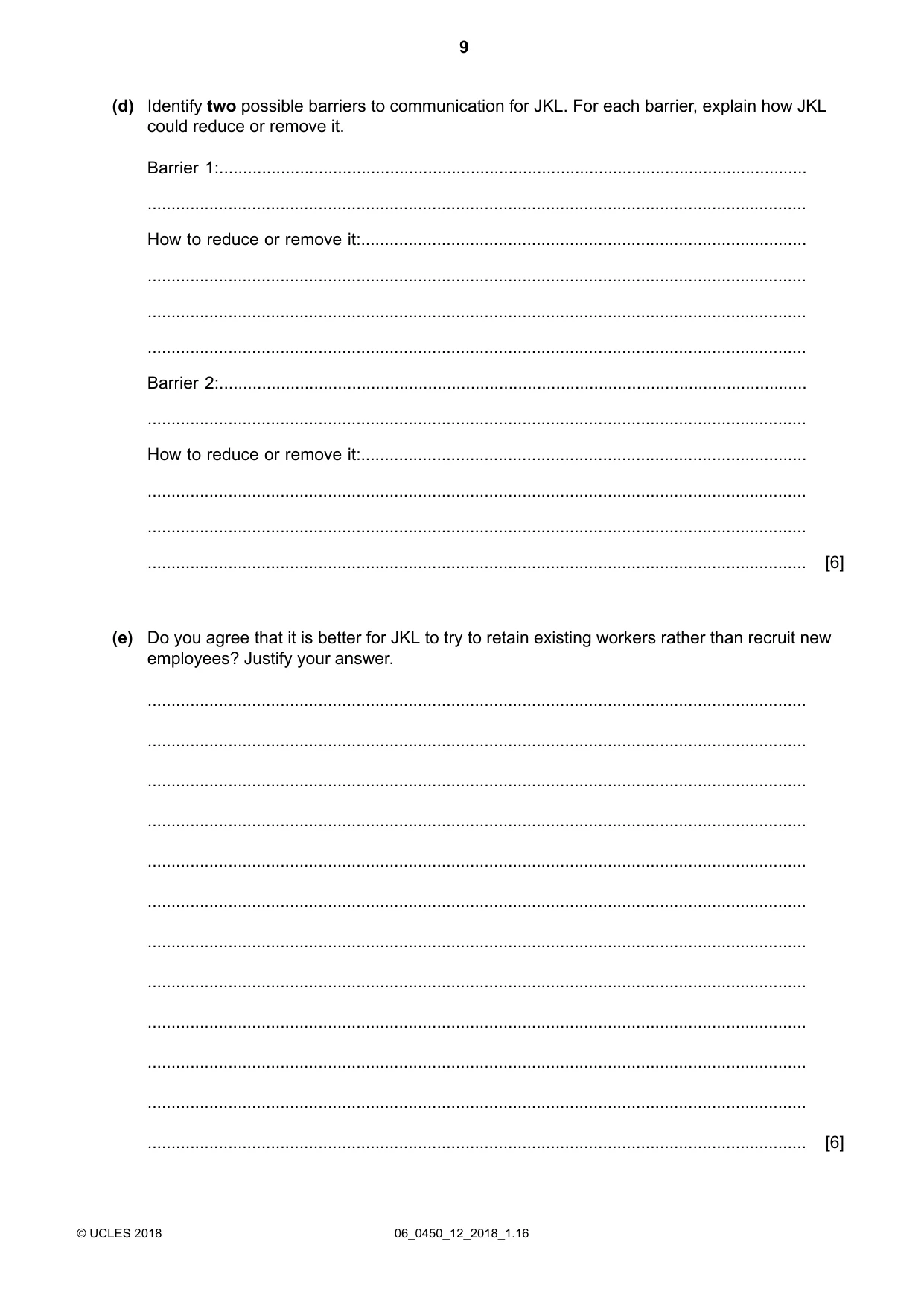 Cambridge IGCSE Business Studies 0450 2018 May/June Paper 1 · Variant 2 question paper, page 9 of 12