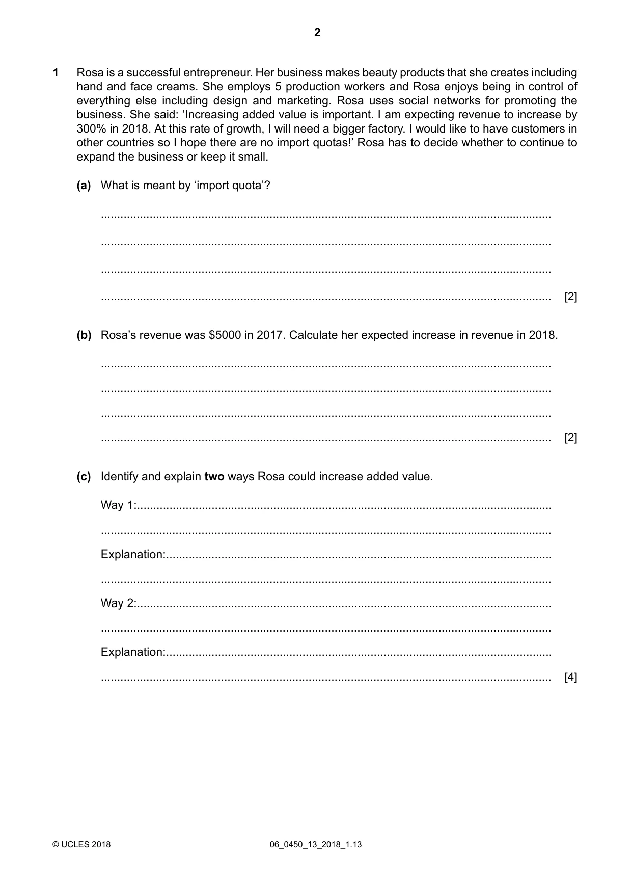 Cambridge IGCSE Business Studies 0450 2018 May/June Paper 1 · Variant 3 question paper, page 2 of 12