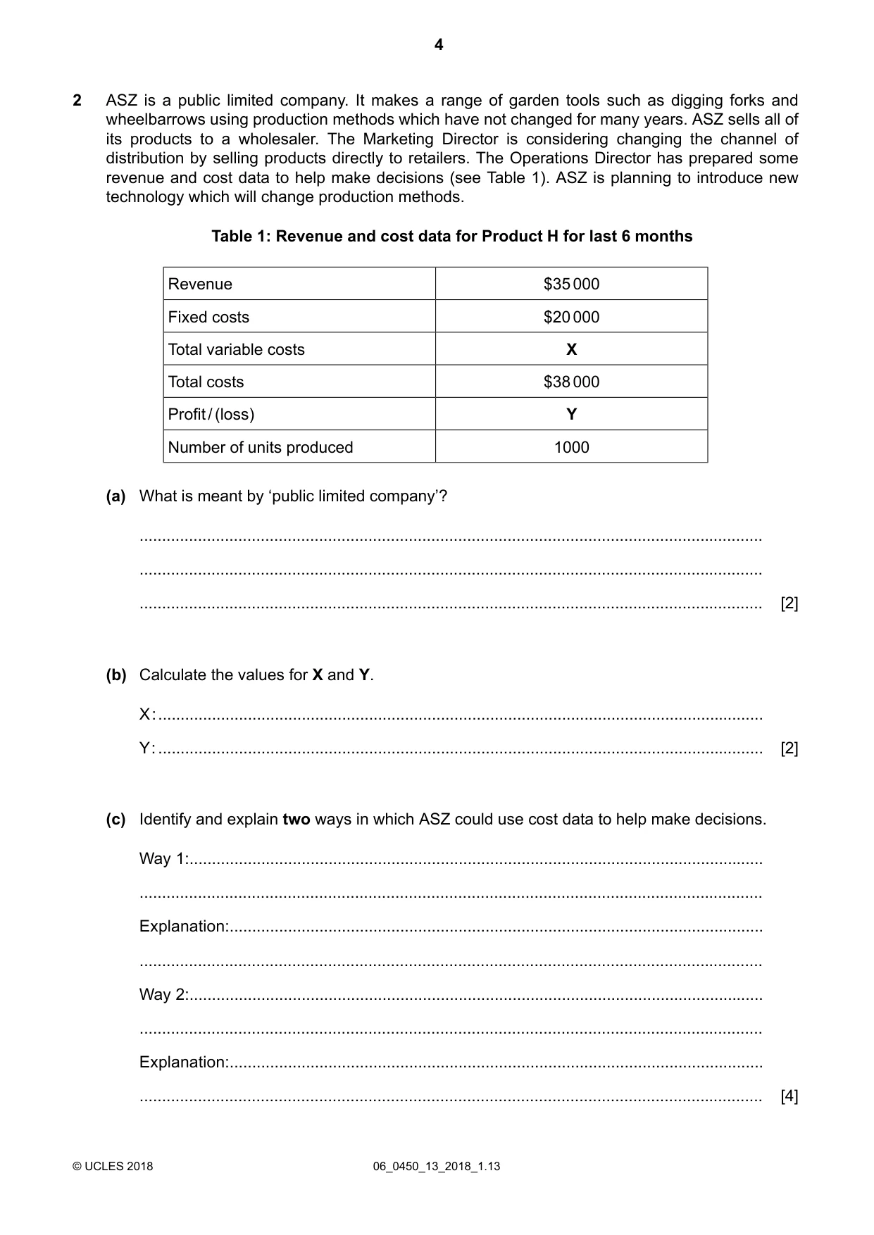 Cambridge IGCSE Business Studies 0450 2018 May/June Paper 1 · Variant 3 question paper, page 4 of 12