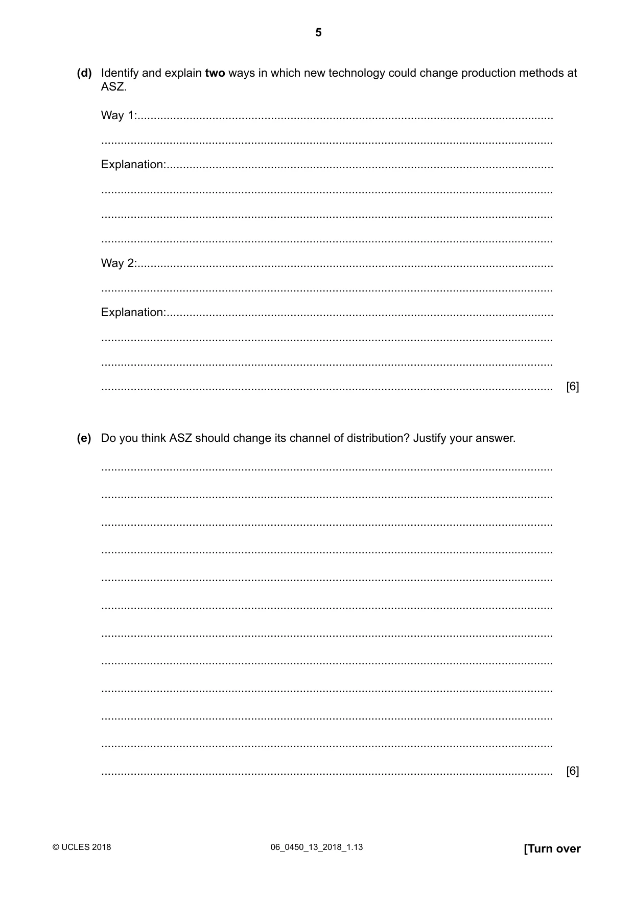 Cambridge IGCSE Business Studies 0450 2018 May/June Paper 1 · Variant 3 question paper, page 5 of 12