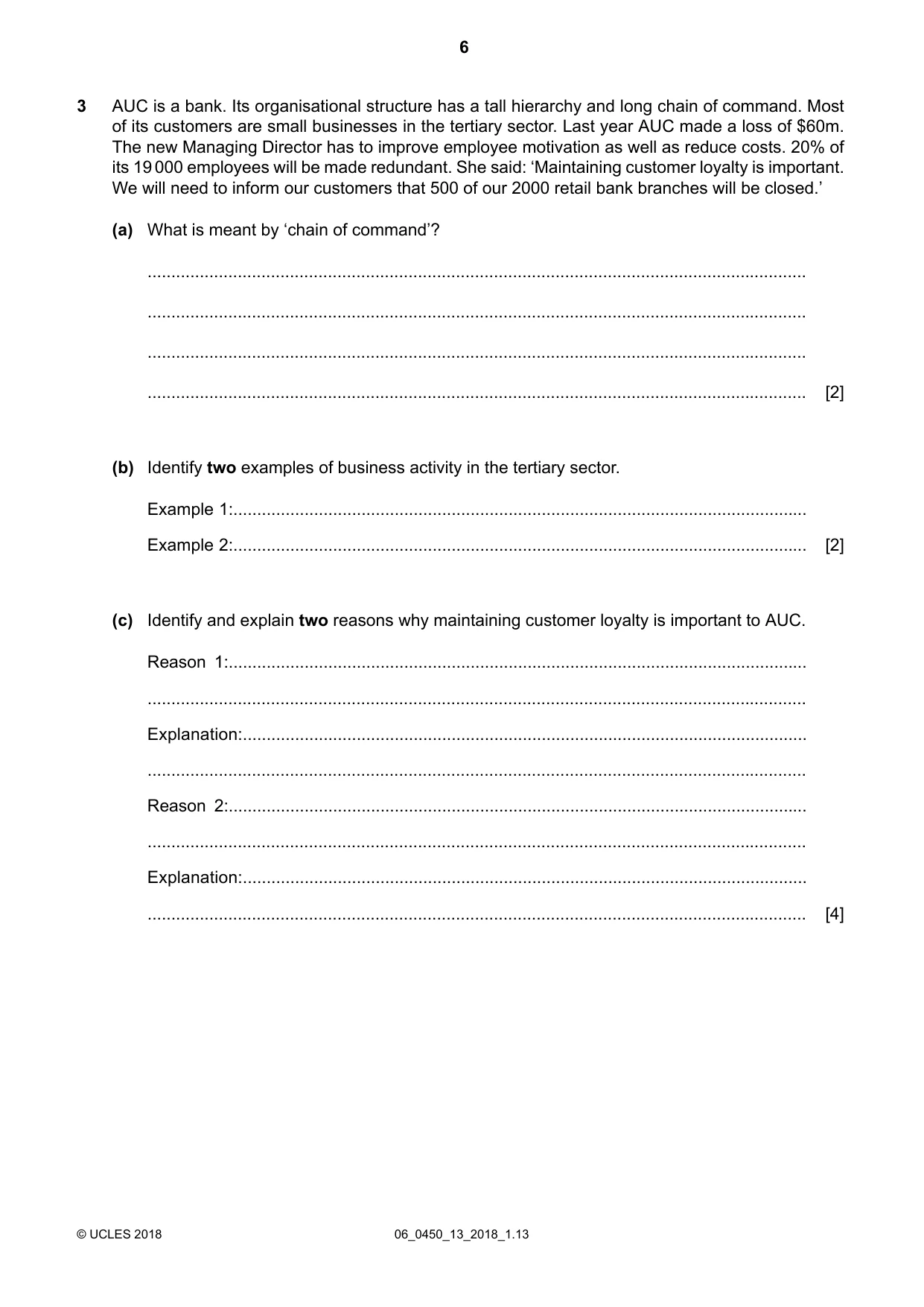 Cambridge IGCSE Business Studies 0450 2018 May/June Paper 1 · Variant 3 question paper, page 6 of 12