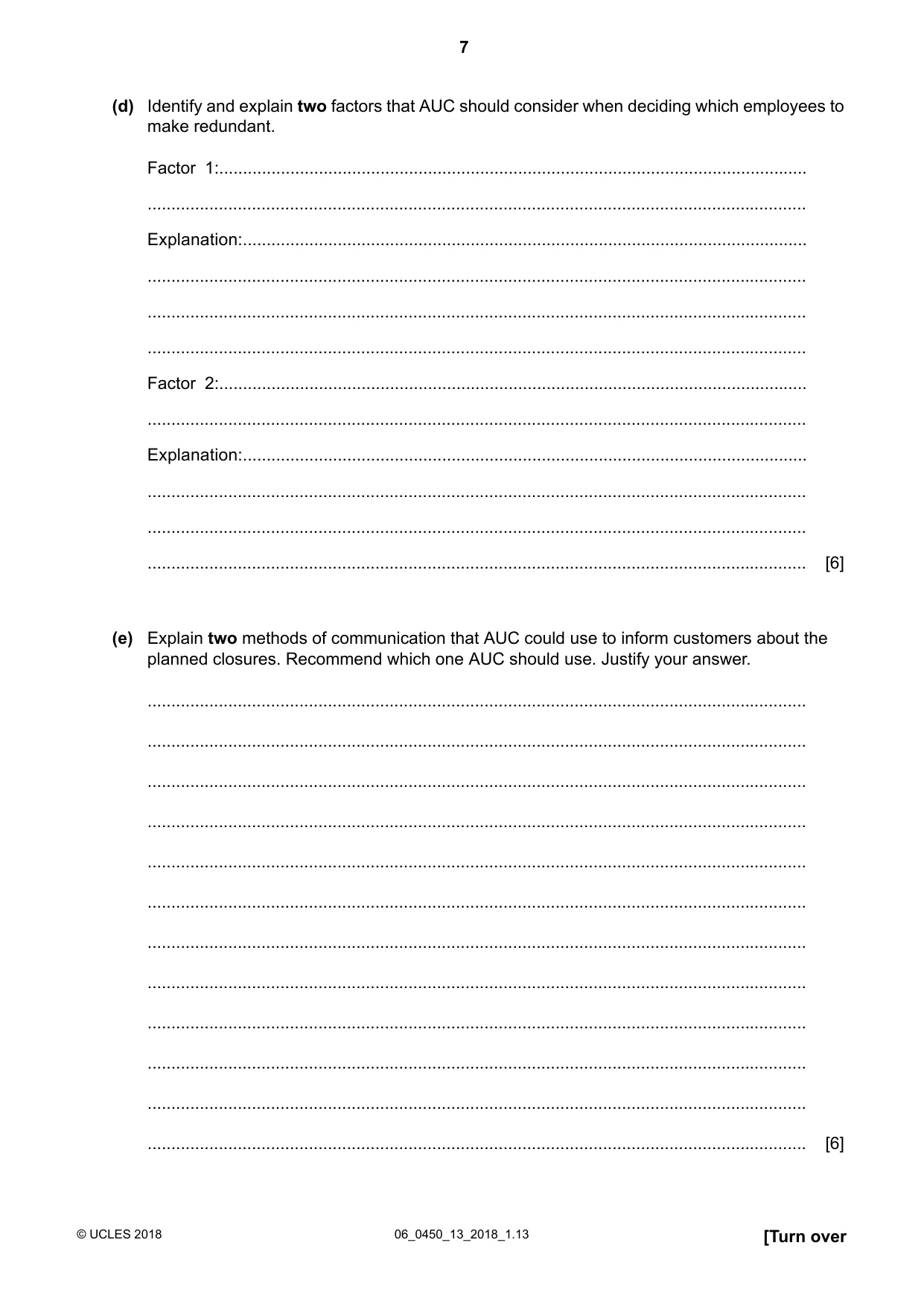 Cambridge IGCSE Business Studies 0450 2018 May/June Paper 1 · Variant 3 question paper, page 7 of 12