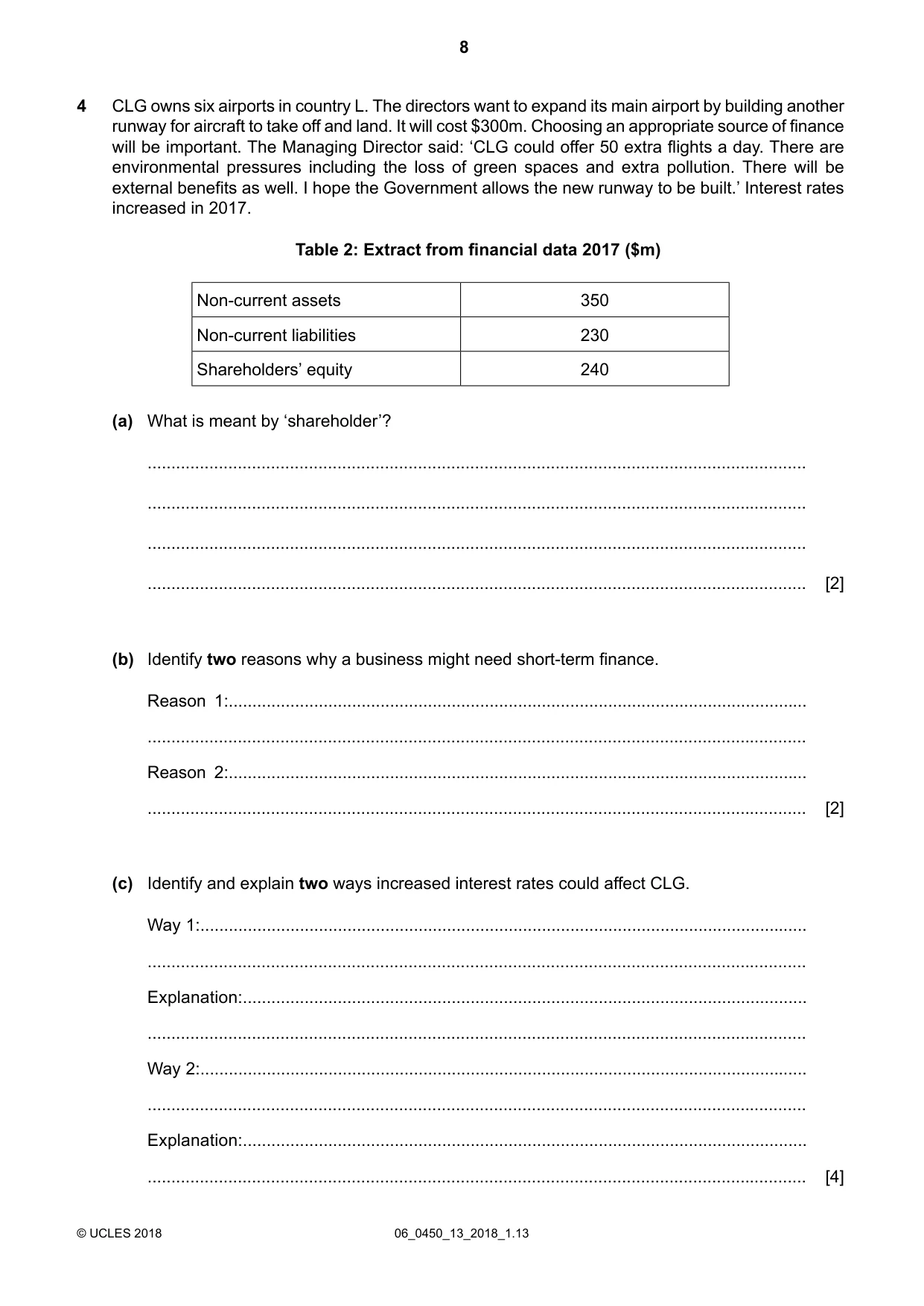 Cambridge IGCSE Business Studies 0450 2018 May/June Paper 1 · Variant 3 question paper, page 8 of 12
