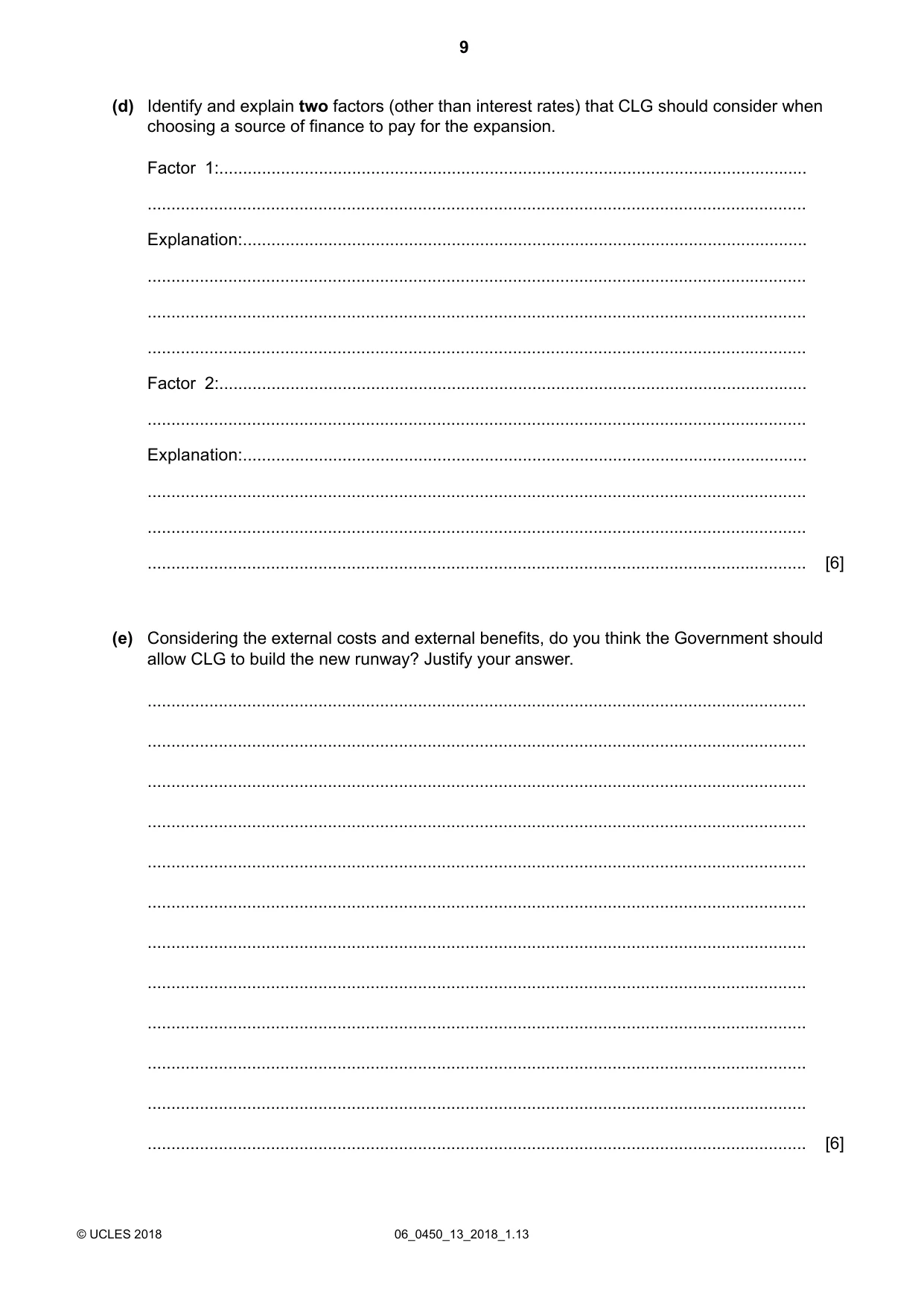 Cambridge IGCSE Business Studies 0450 2018 May/June Paper 1 · Variant 3 question paper, page 9 of 12