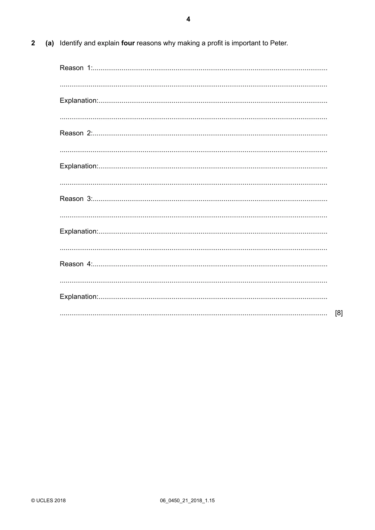 Cambridge IGCSE Business Studies 0450 2018 May/June Paper 2 · Variant 1 question paper, page 4 of 12