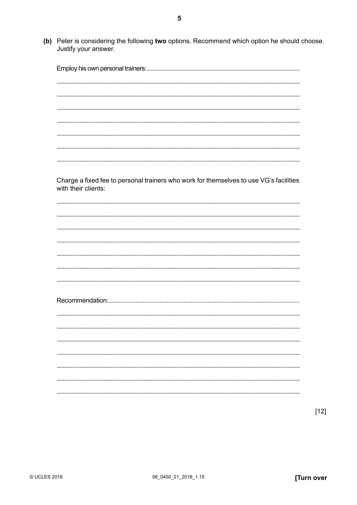 Cambridge IGCSE Business Studies 0450 2018 May/June Paper 2 · Variant 1 question paper, page 5 of 12
