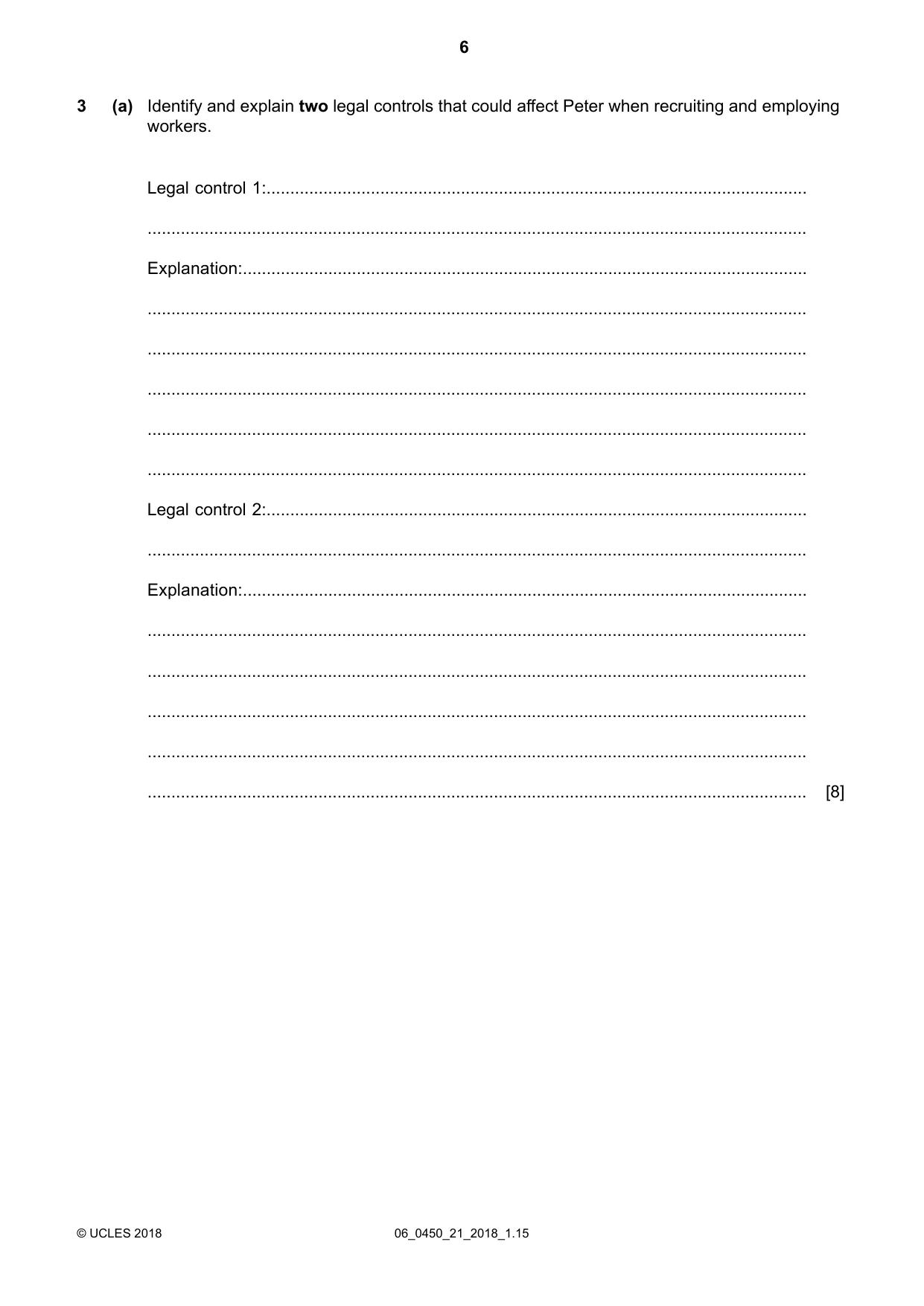 Cambridge IGCSE Business Studies 0450 2018 May/June Paper 2 · Variant 1 question paper, page 6 of 12