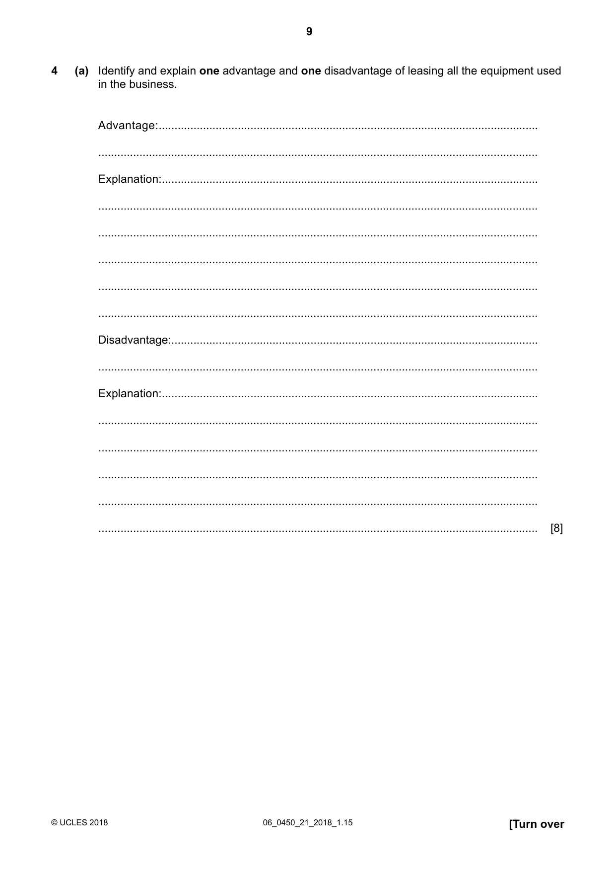 Cambridge IGCSE Business Studies 0450 2018 May/June Paper 2 · Variant 1 question paper, page 9 of 12
