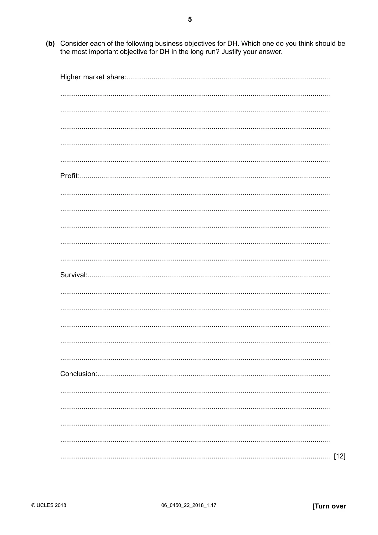 Cambridge IGCSE Business Studies 0450 2018 May/June Paper 2 · Variant 2 question paper, page 5 of 12