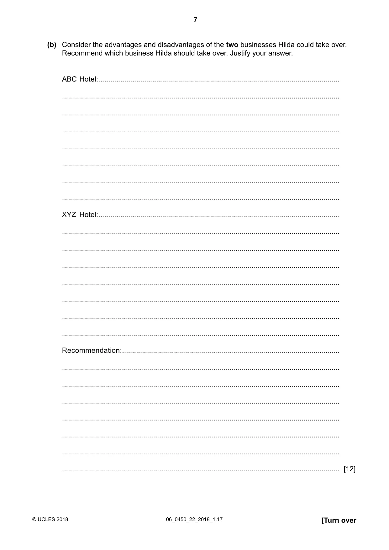 Cambridge IGCSE Business Studies 0450 2018 May/June Paper 2 · Variant 2 question paper, page 7 of 12