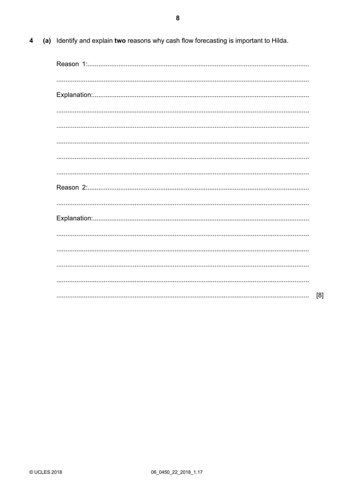 Cambridge IGCSE Business Studies 0450 2018 May/June Paper 2 · Variant 2 question paper, page 8 of 12