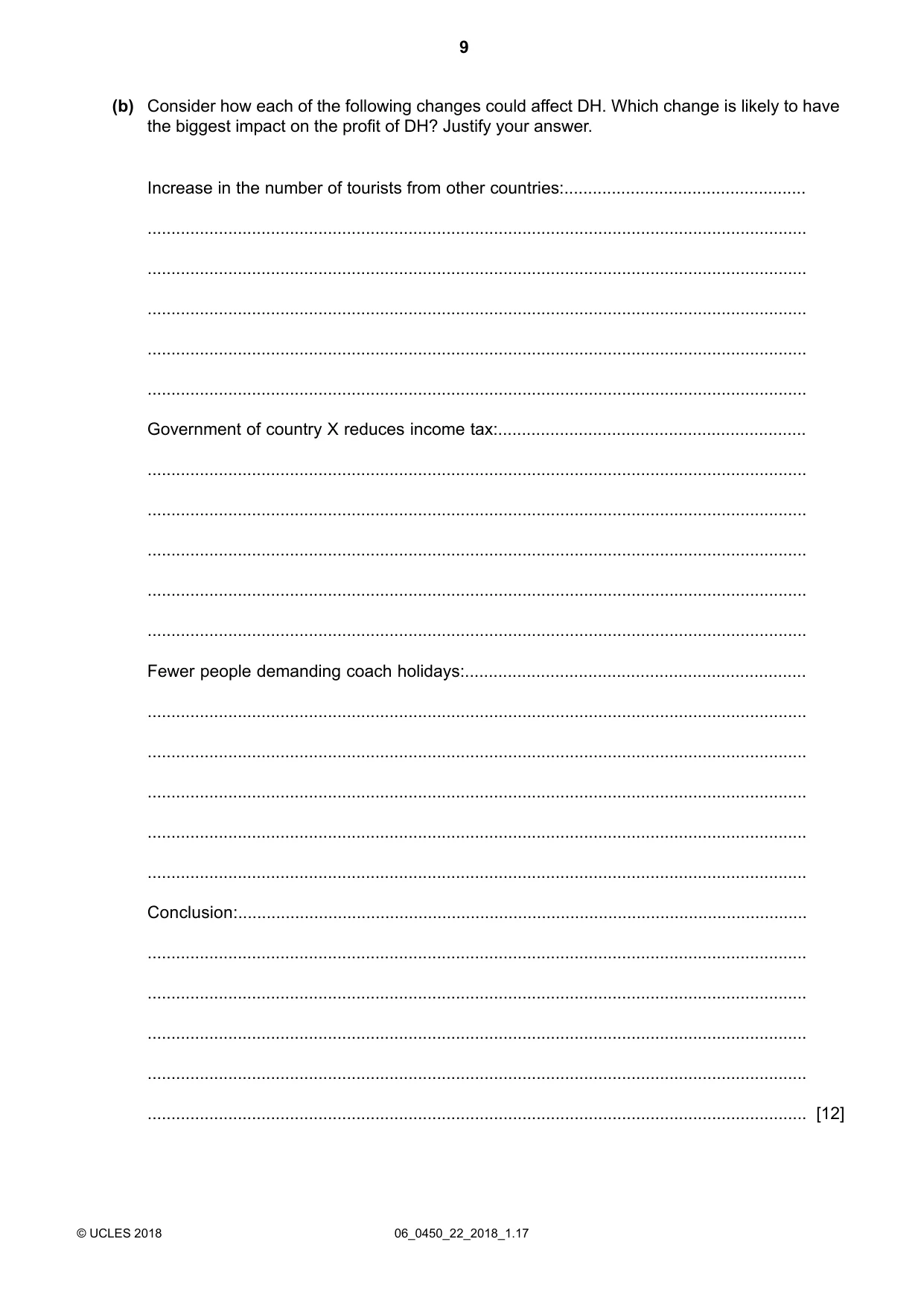 Cambridge IGCSE Business Studies 0450 2018 May/June Paper 2 · Variant 2 question paper, page 9 of 12