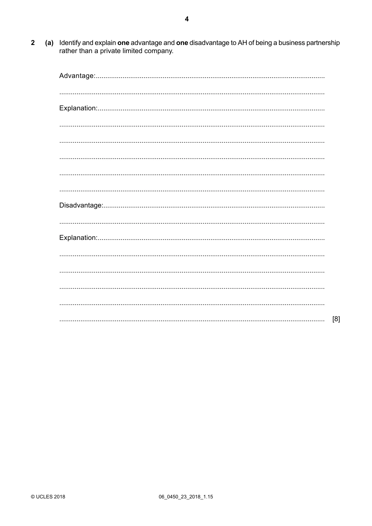 Cambridge IGCSE Business Studies 0450 2018 May/June Paper 2 · Variant 3 question paper, page 4 of 12