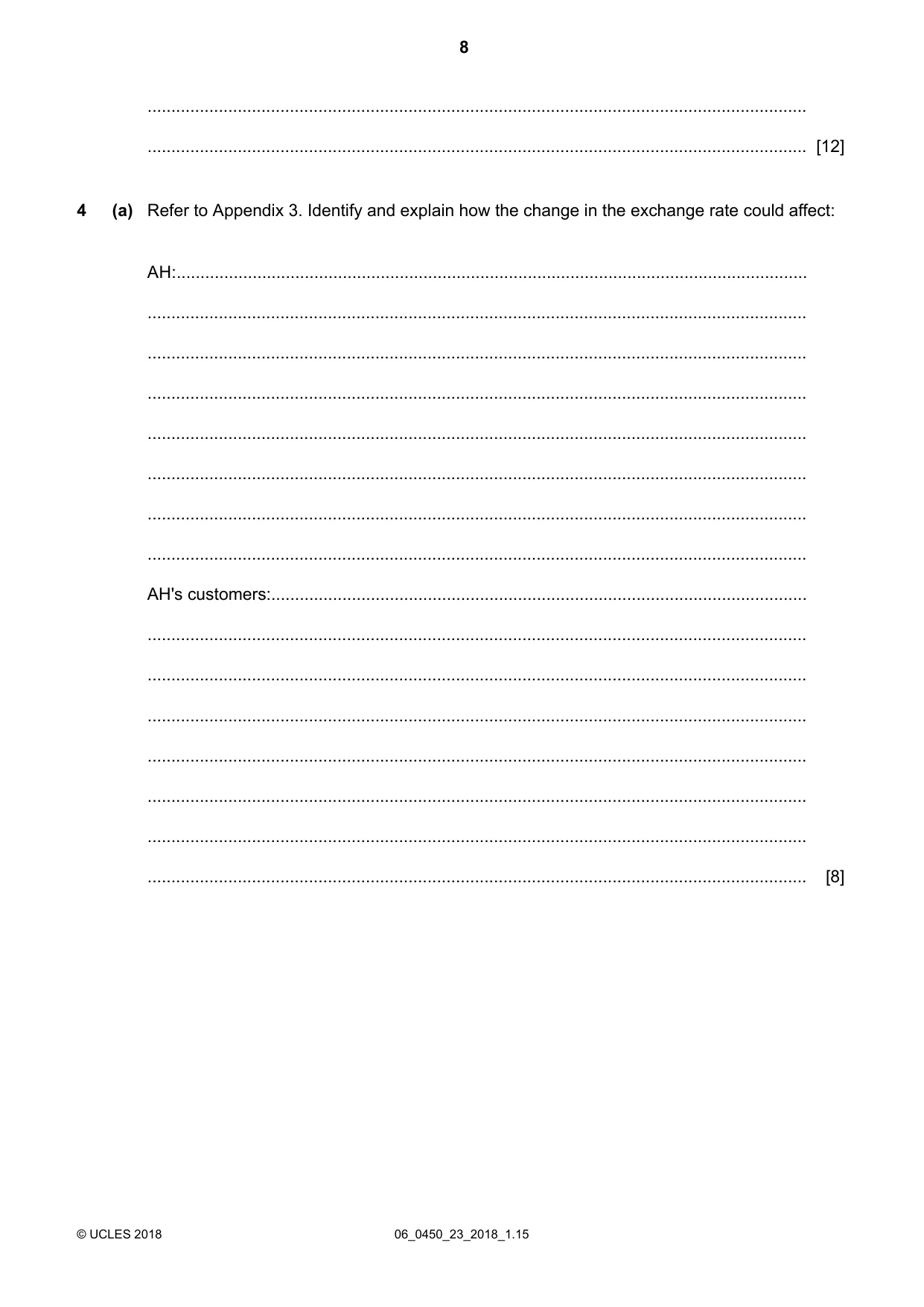 Cambridge IGCSE Business Studies 0450 2018 May/June Paper 2 · Variant 3 question paper, page 8 of 12