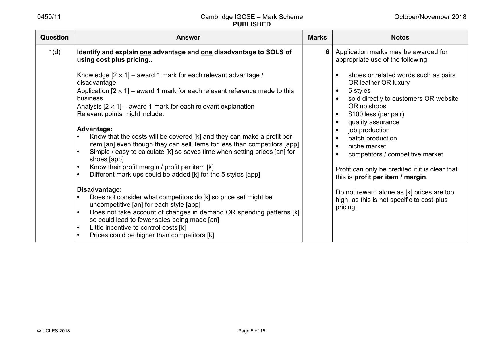 Mark scheme, page 5 of 15