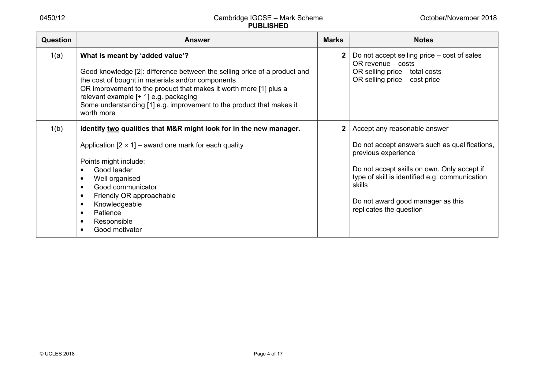 Mark scheme, page 4 of 17