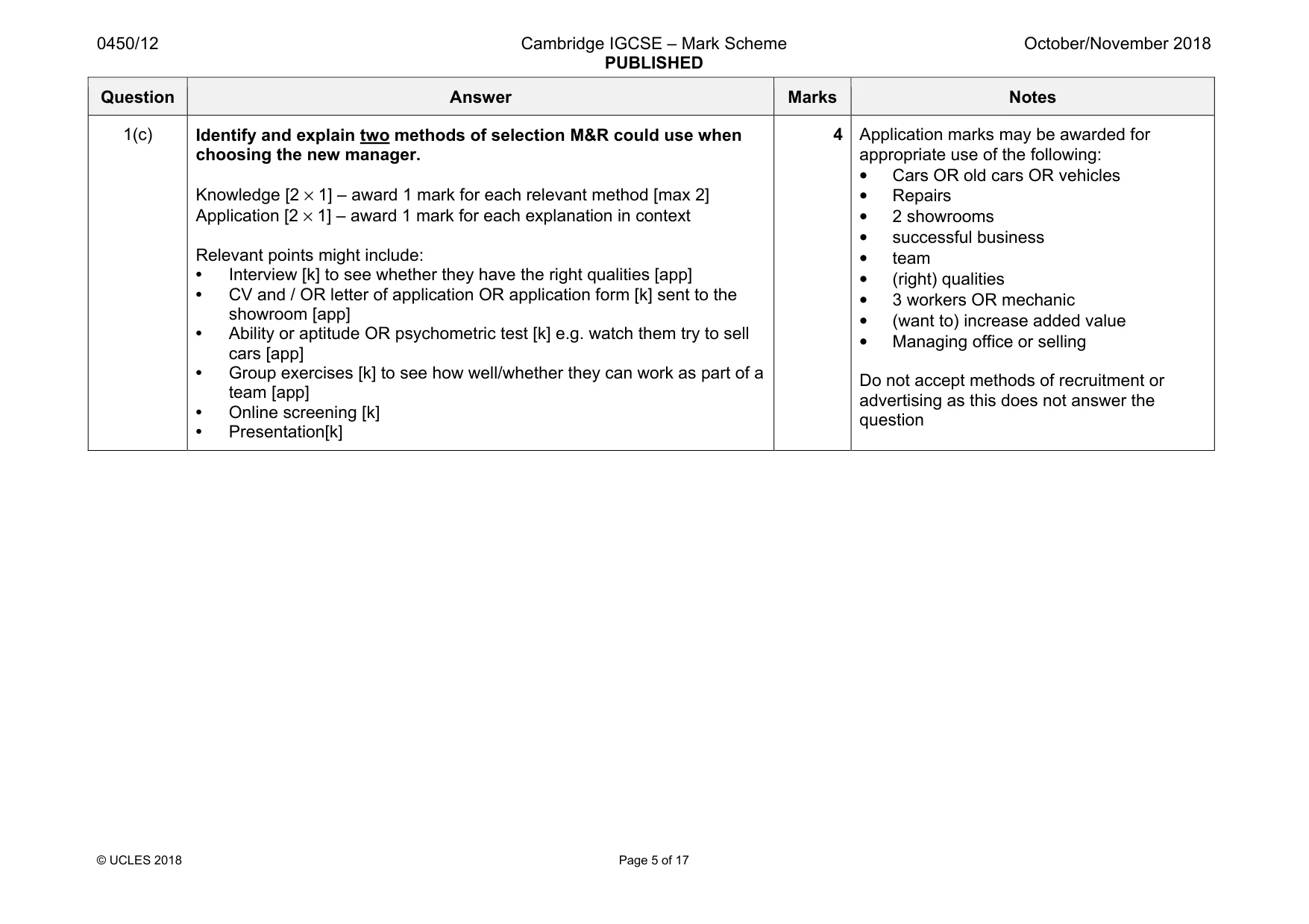 Mark scheme, page 5 of 17