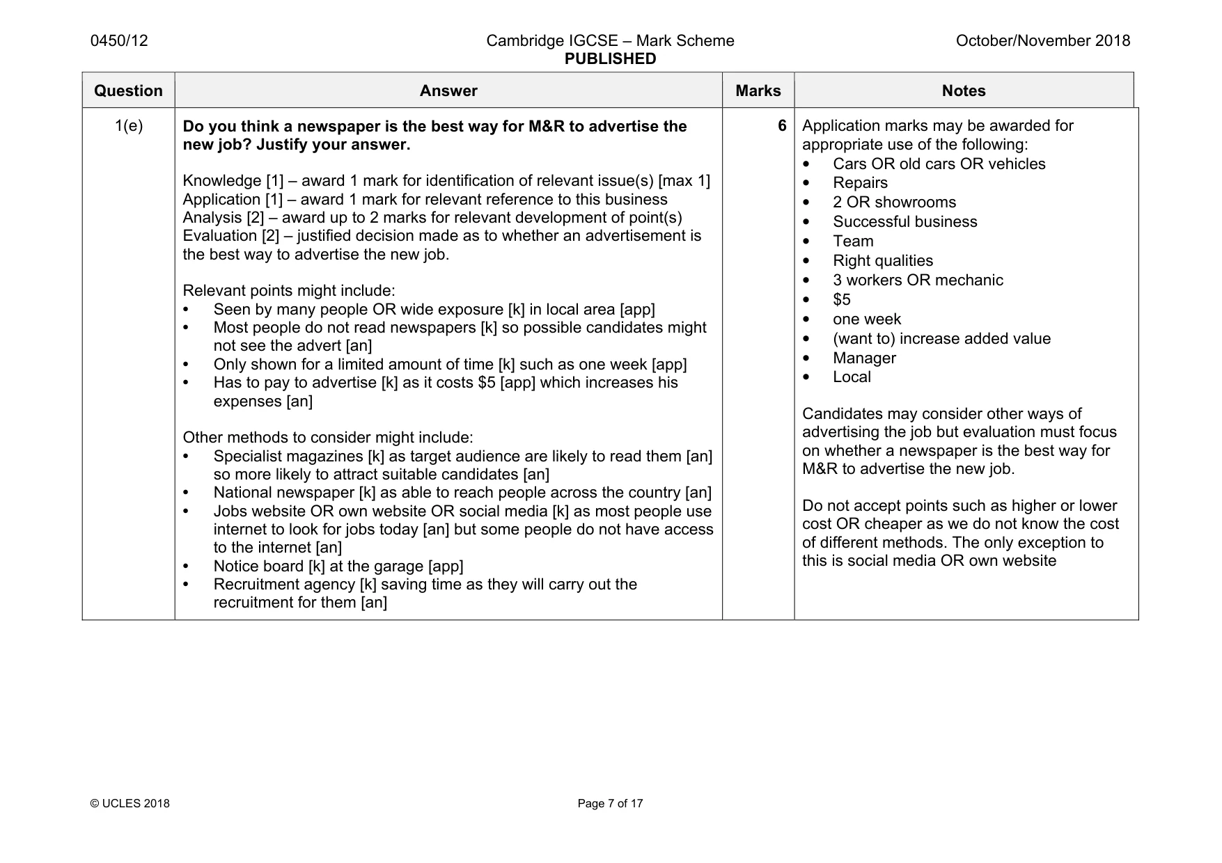 Mark scheme, page 7 of 17