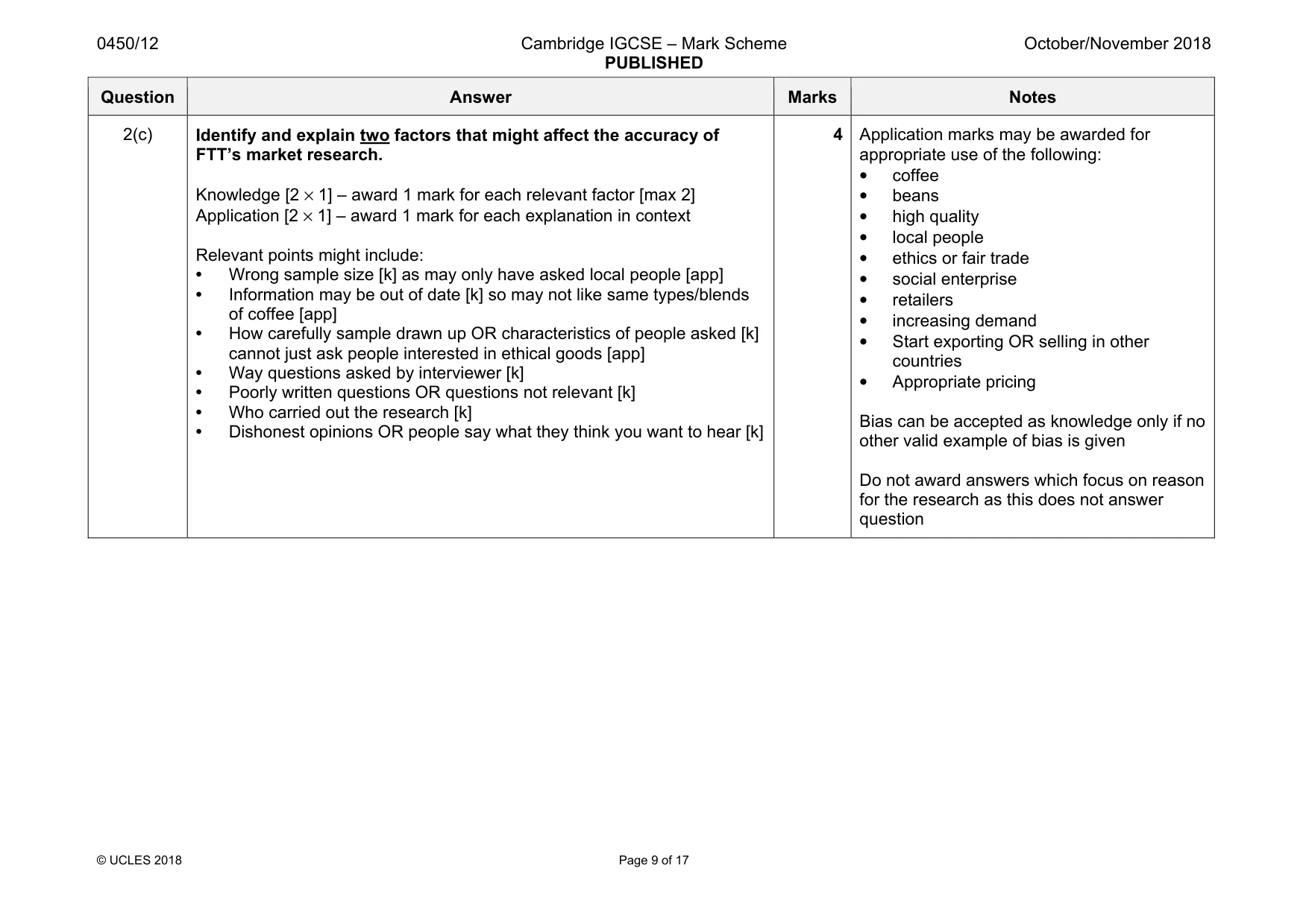 Mark scheme, page 9 of 17