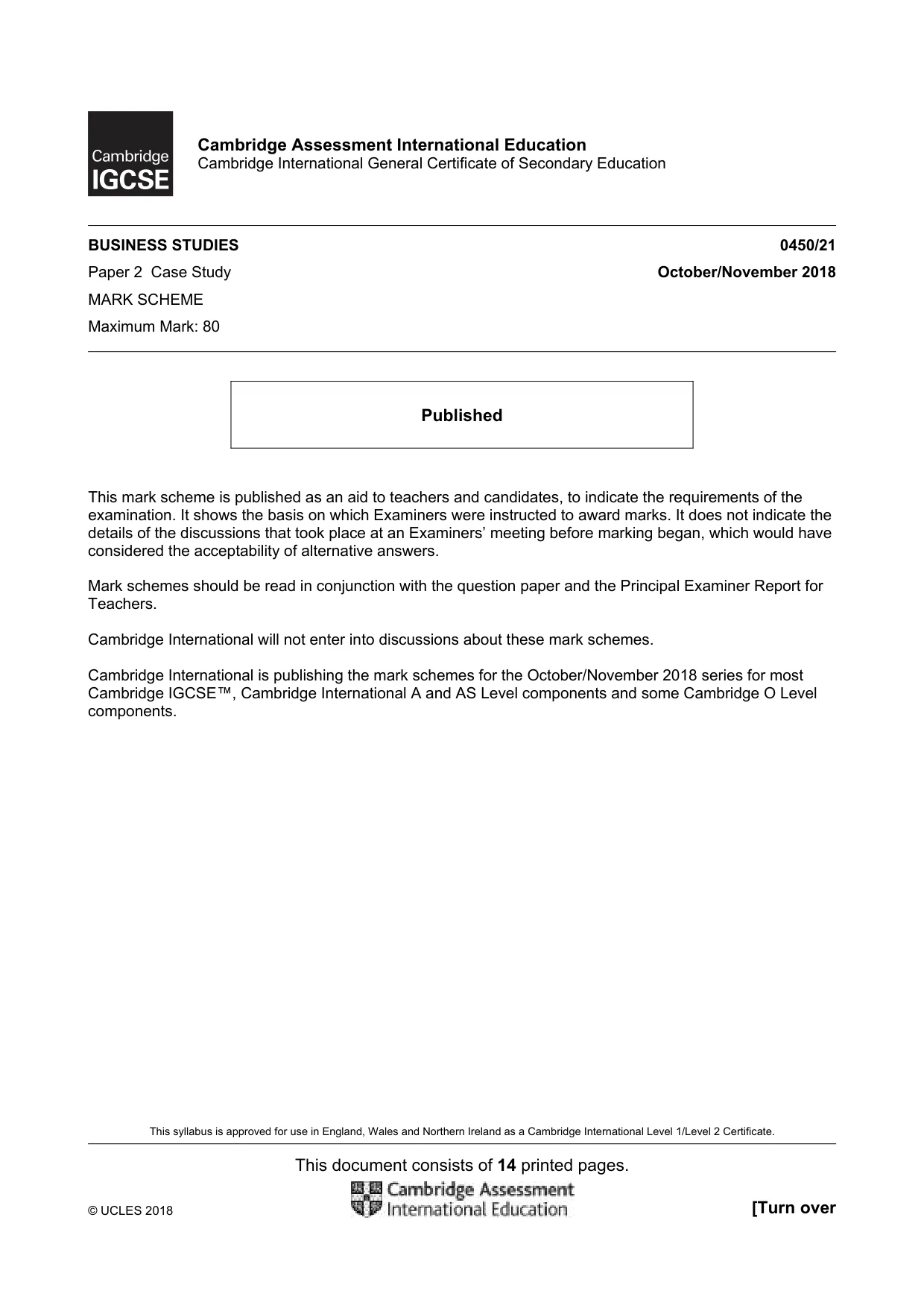 Mark scheme, page 1 of 14