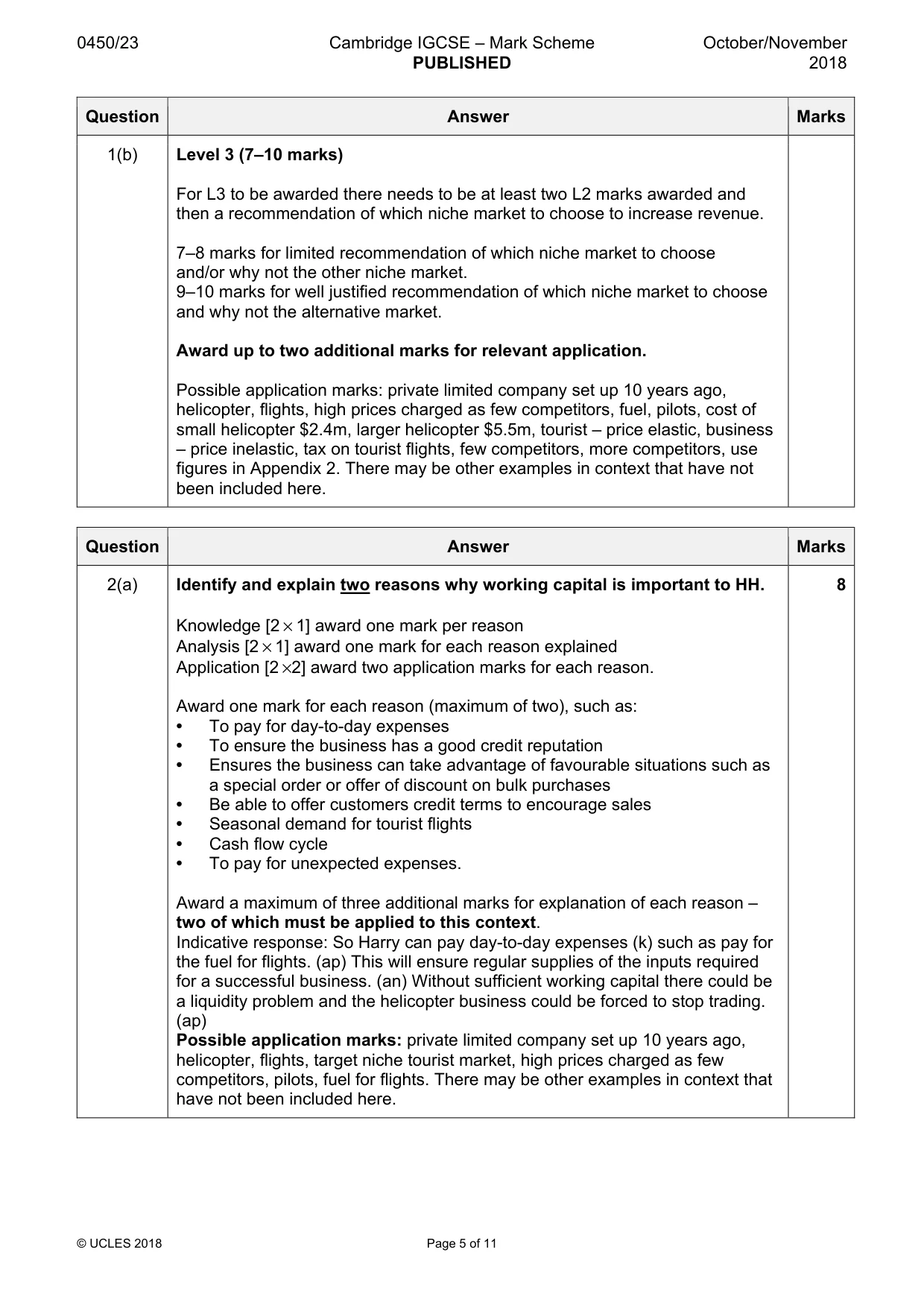 Mark scheme, page 5 of 11