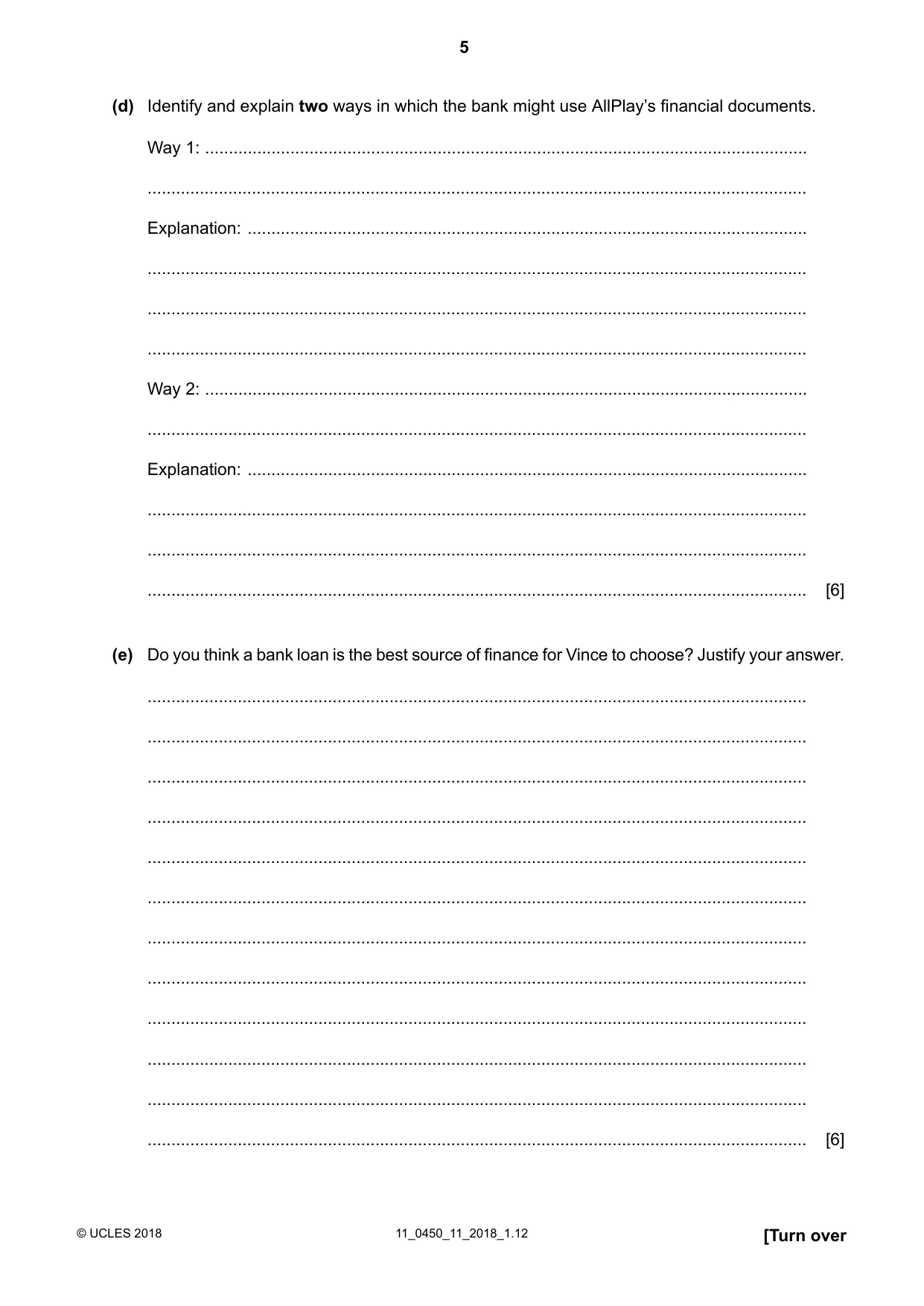 Cambridge IGCSE Business Studies 0450 2018 Oct/Nov Paper 1 · Variant 1 question paper, page 5 of 12