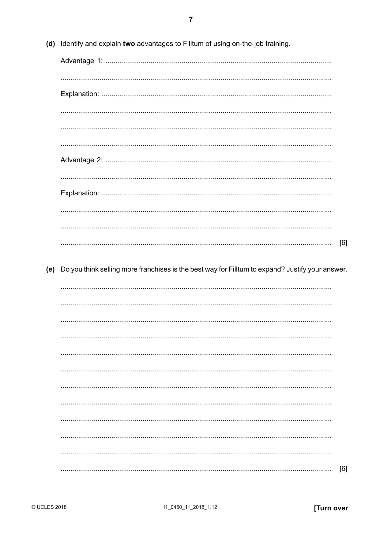Cambridge IGCSE Business Studies 0450 2018 Oct/Nov Paper 1 · Variant 1 question paper, page 7 of 12