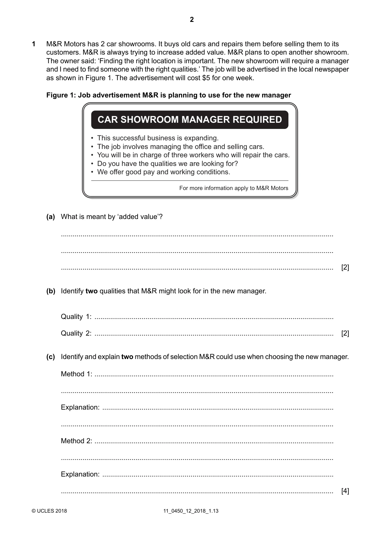 Cambridge IGCSE Business Studies 0450 2018 Oct/Nov Paper 1 · Variant 2 question paper, page 2 of 12