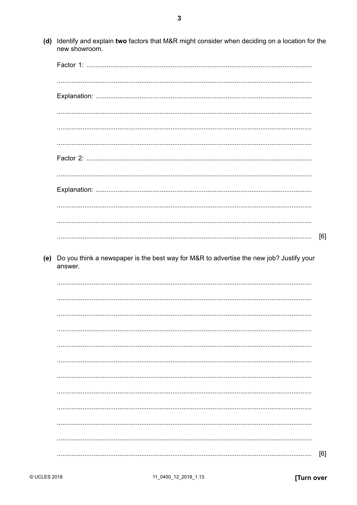 Cambridge IGCSE Business Studies 0450 2018 Oct/Nov Paper 1 · Variant 2 question paper, page 3 of 12